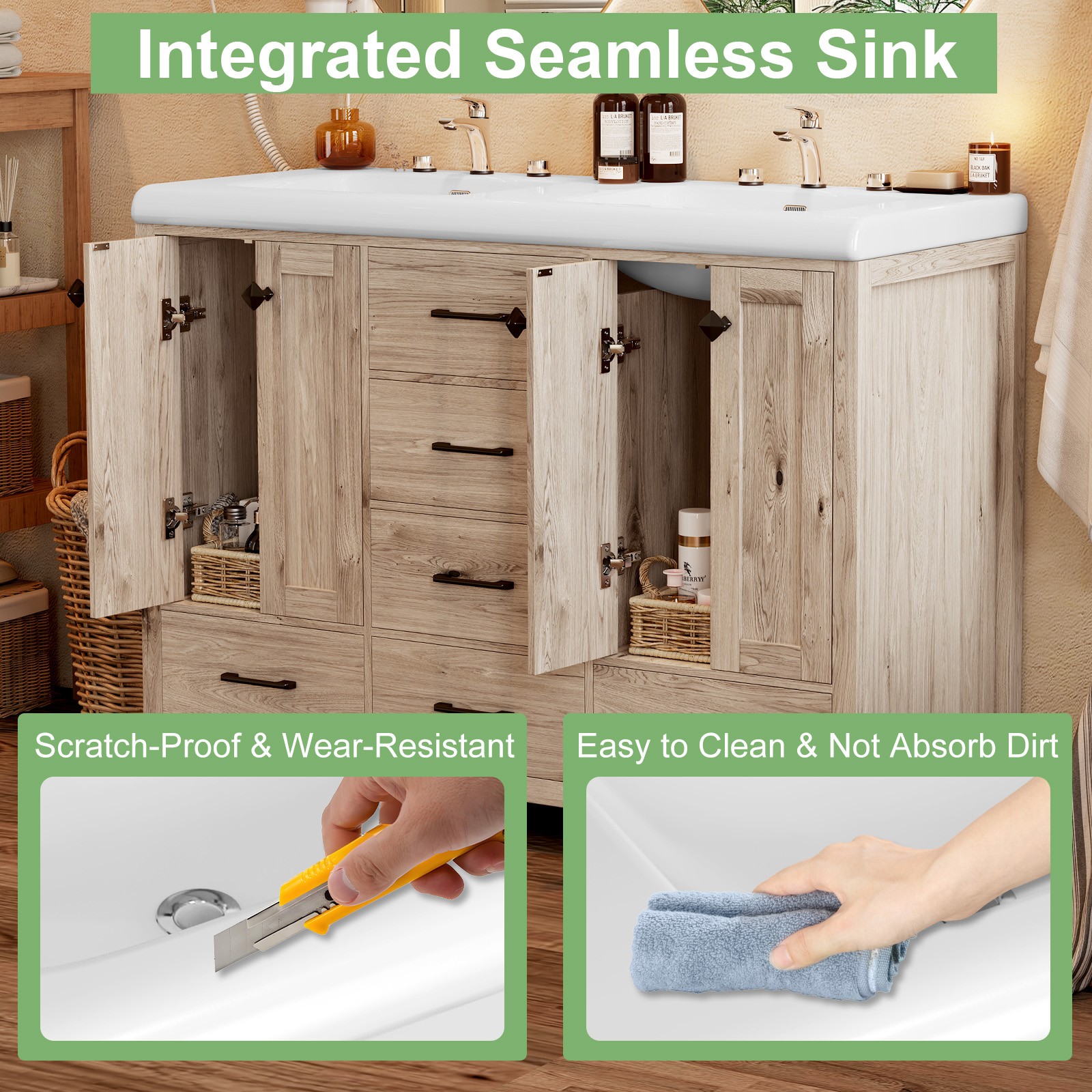 Modern Bathroom Vanity with Double Ceramic Sink Large Bathroom Vanity Cabinet