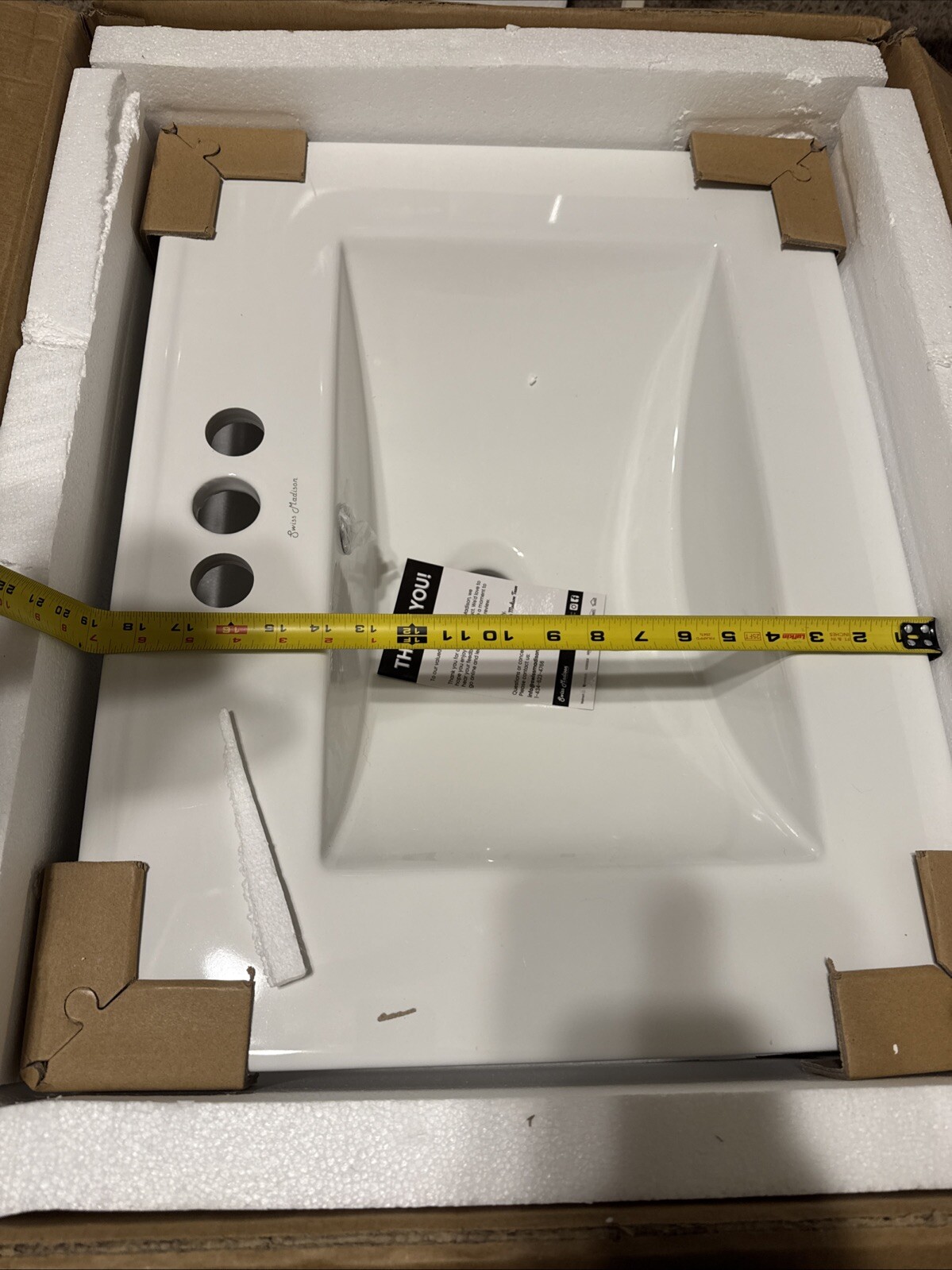 Swiss Madison 24 in. Ceramic Vanity Top with 3-Faucet Holes with White Basin