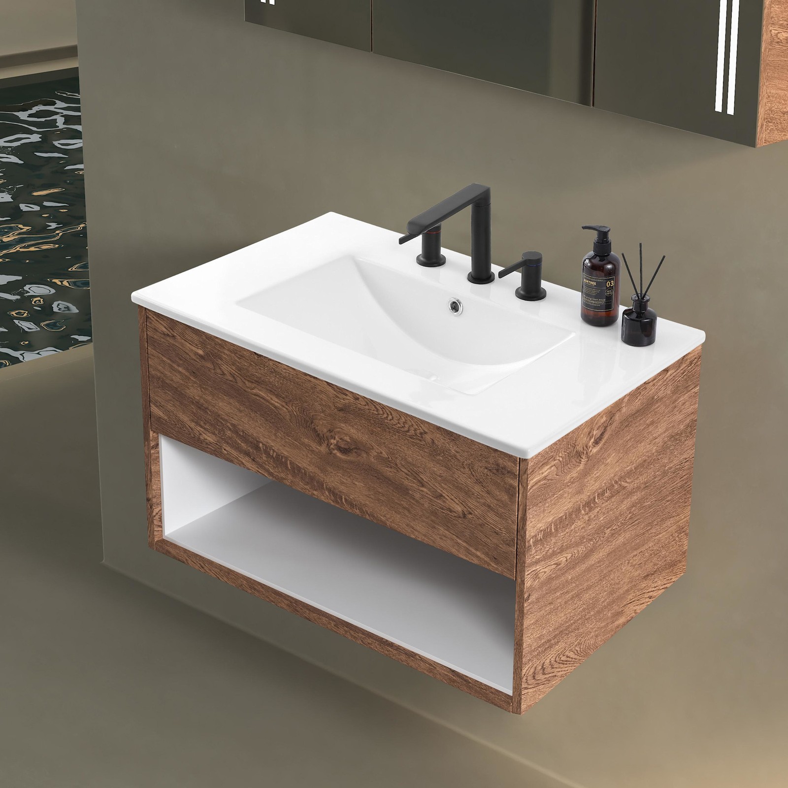 JONATHAN Y Lighting SNK1002 Ancillary 30″ Ceramic Vanity Top – Black