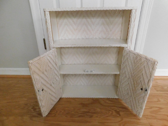 Wicker Vanity Cabinet,Bath DecorWall or Counter Mount,Great Vintage Condition