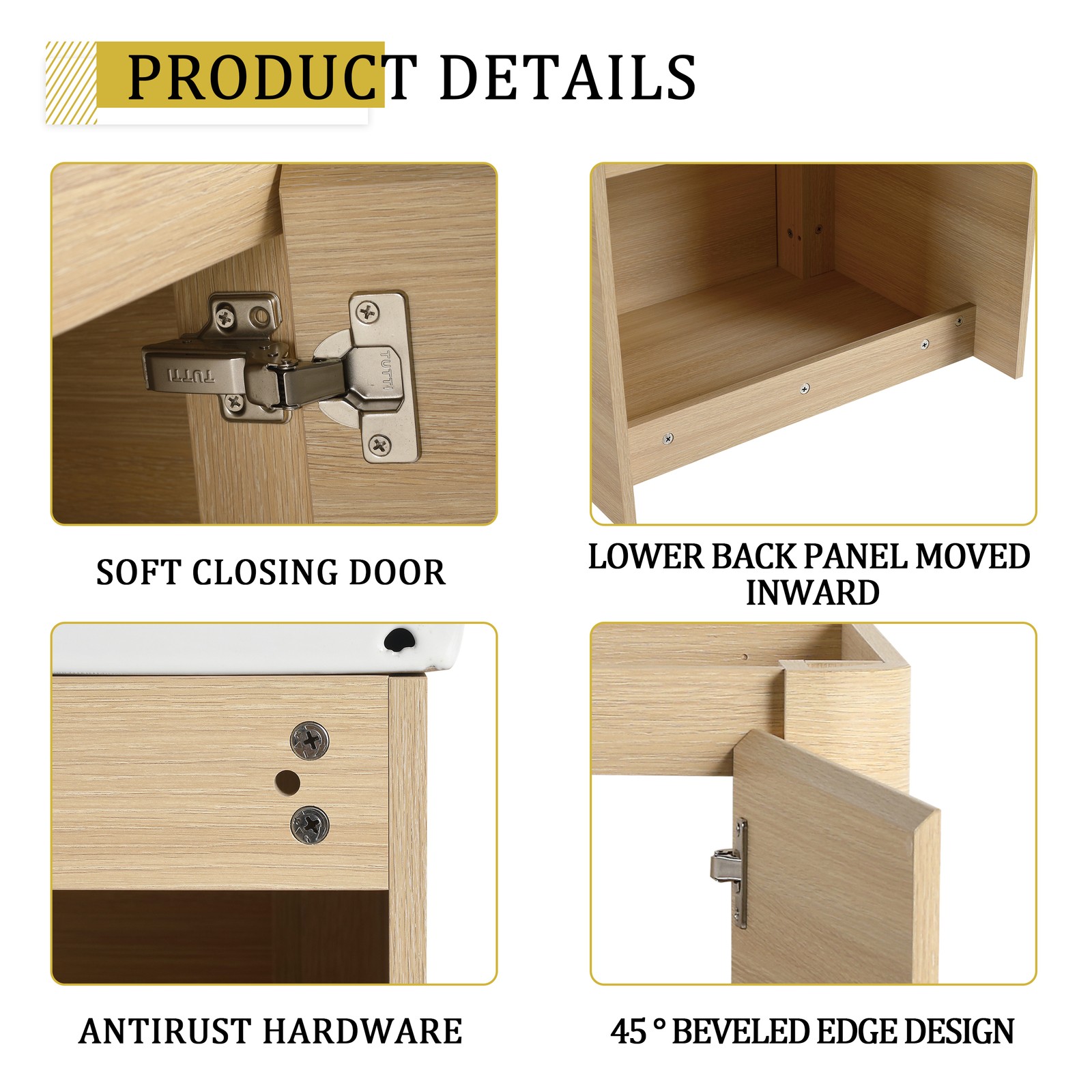 24” Plywood Wall-Mounted Bathroom Vanity Cabinet with White Ceramic Sink +Door