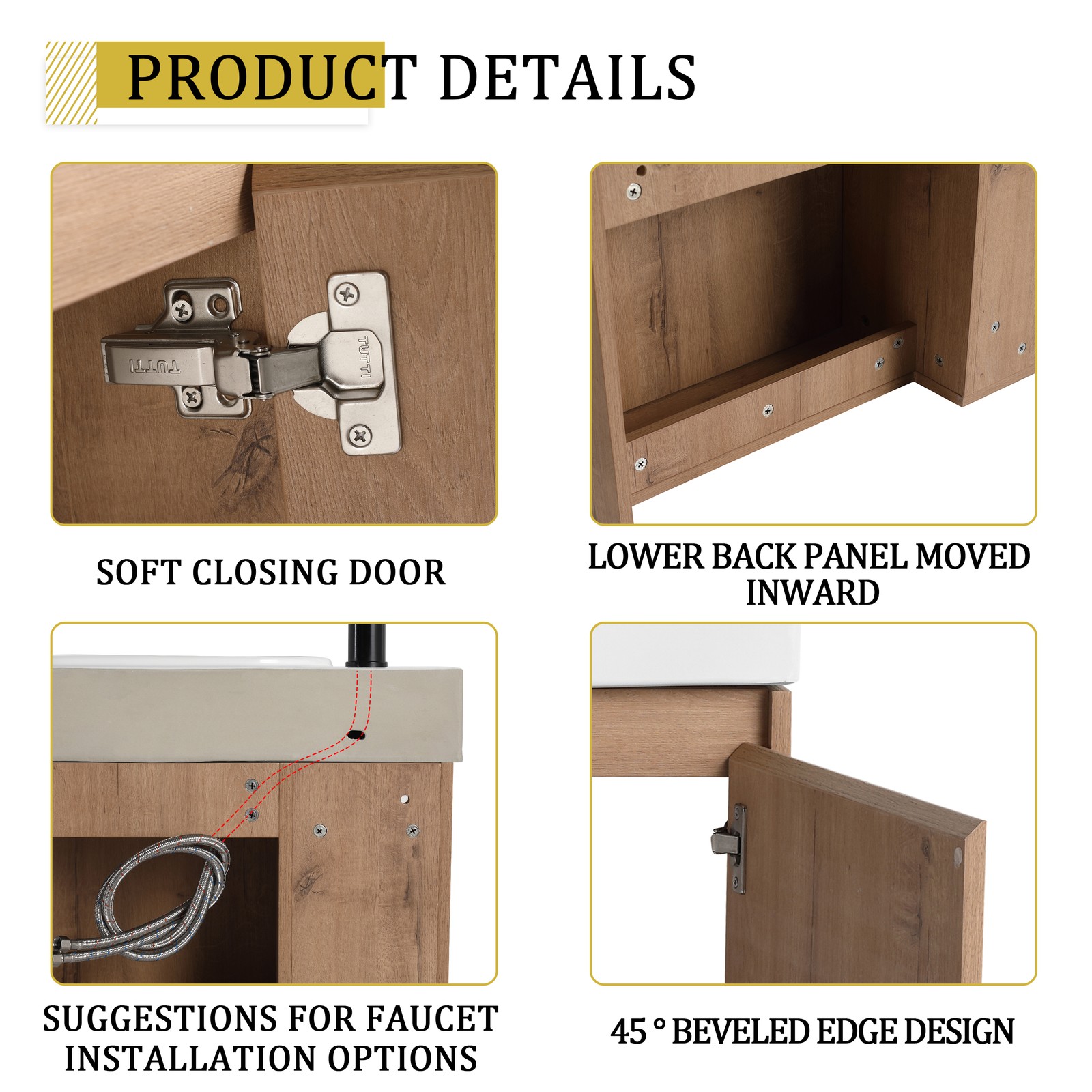 26in Plywood Freestanding Bathroom Vanity W/ Ceramic Sink Basin Door Shelf Oak