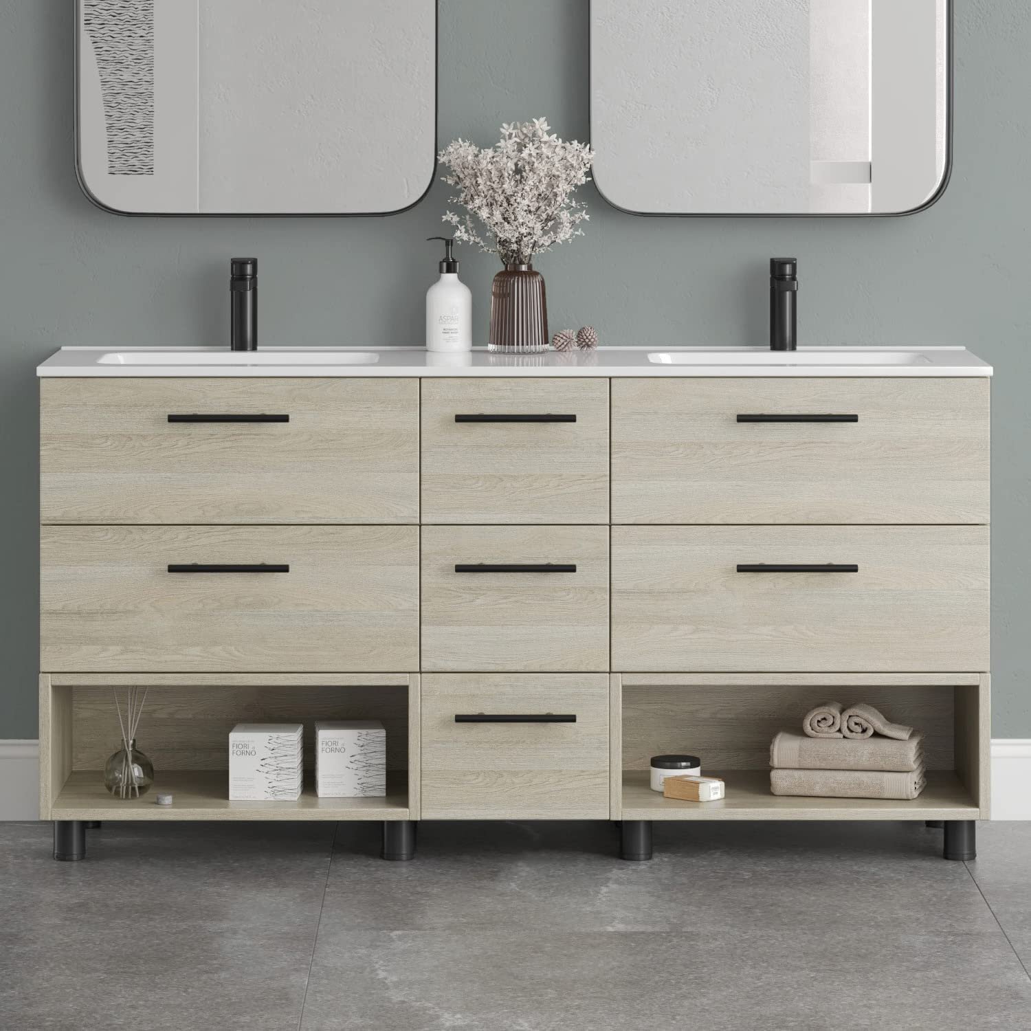 Georgia 60″ Vanity Base Cabinet | Toasted Wood | 60 X 33,5 X 21,5 in