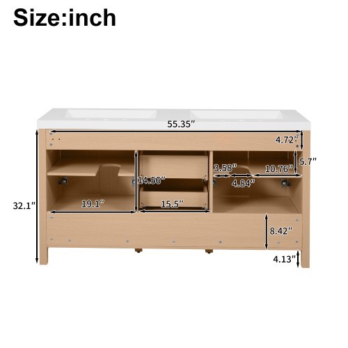 59.3″ Modern Bathroom Vanity w/4 Doors & 3 Drawers, Hidden Drawer Slides Wood
