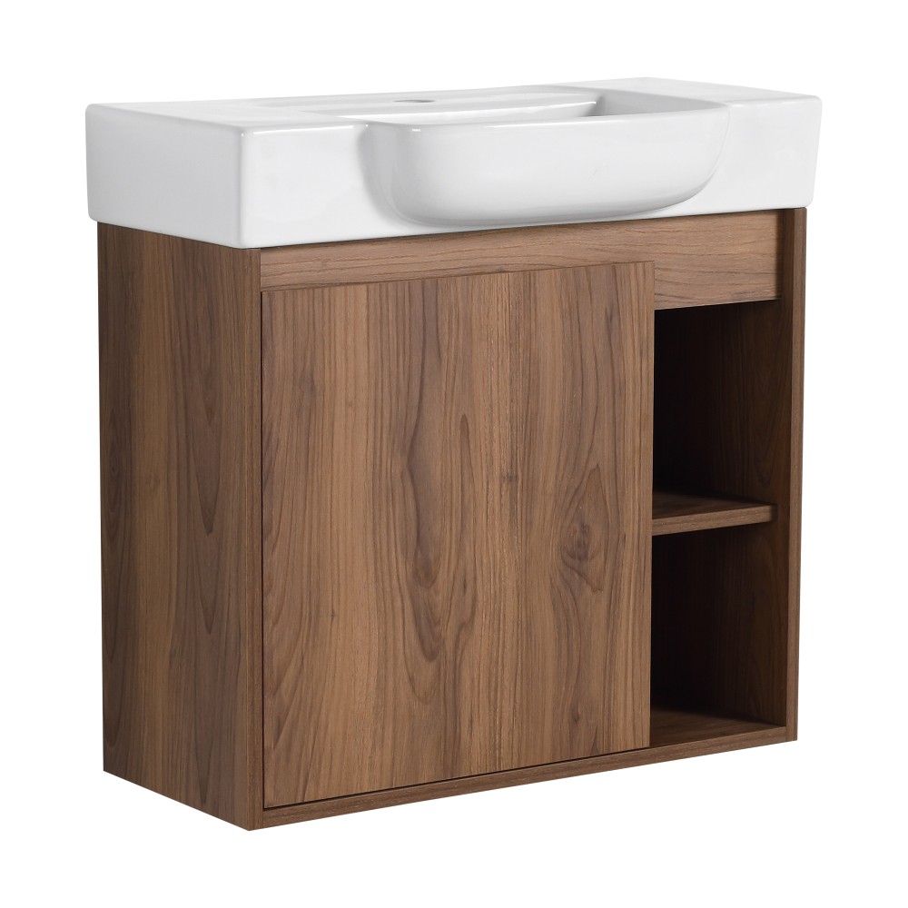 24” Wall-Mounted Bathroom Vanity with White Ceramic Sink & Soft-Close Door