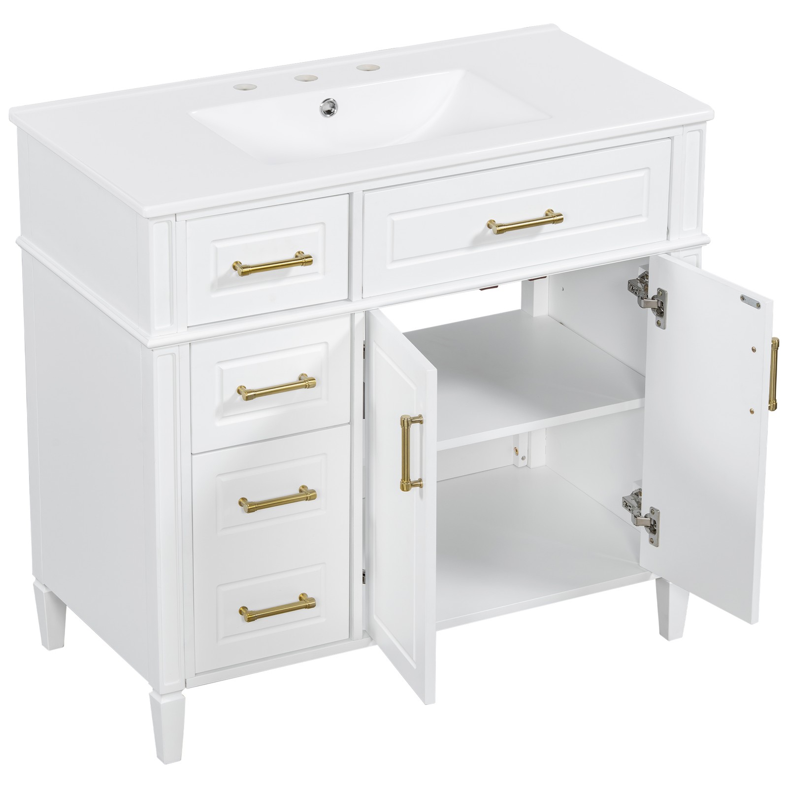 Bathroom Vanity w/Ceramic Sink,Wood Storage Cabinet w/Drawers &Adjustable Shelf