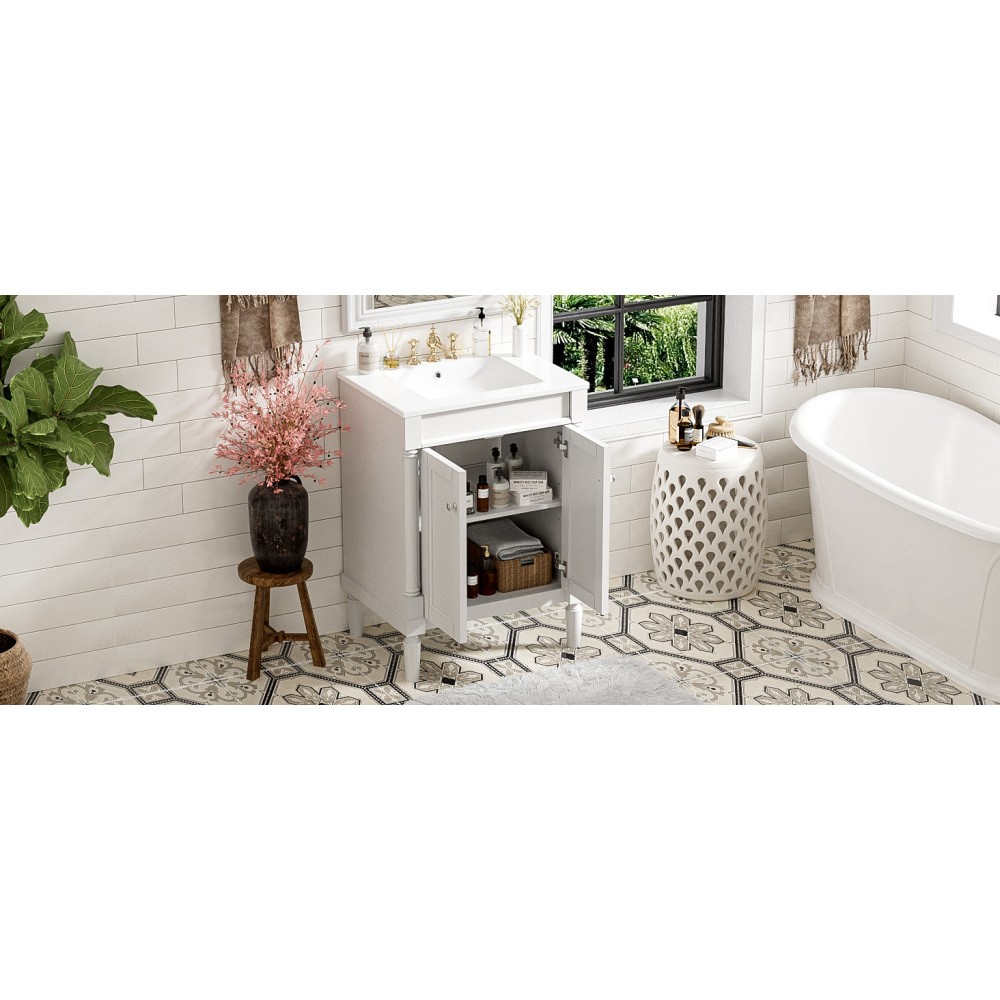 24” Bathroom Vanity with Top Sink, 2-Tier Modern Bathroom Storage Cabinet