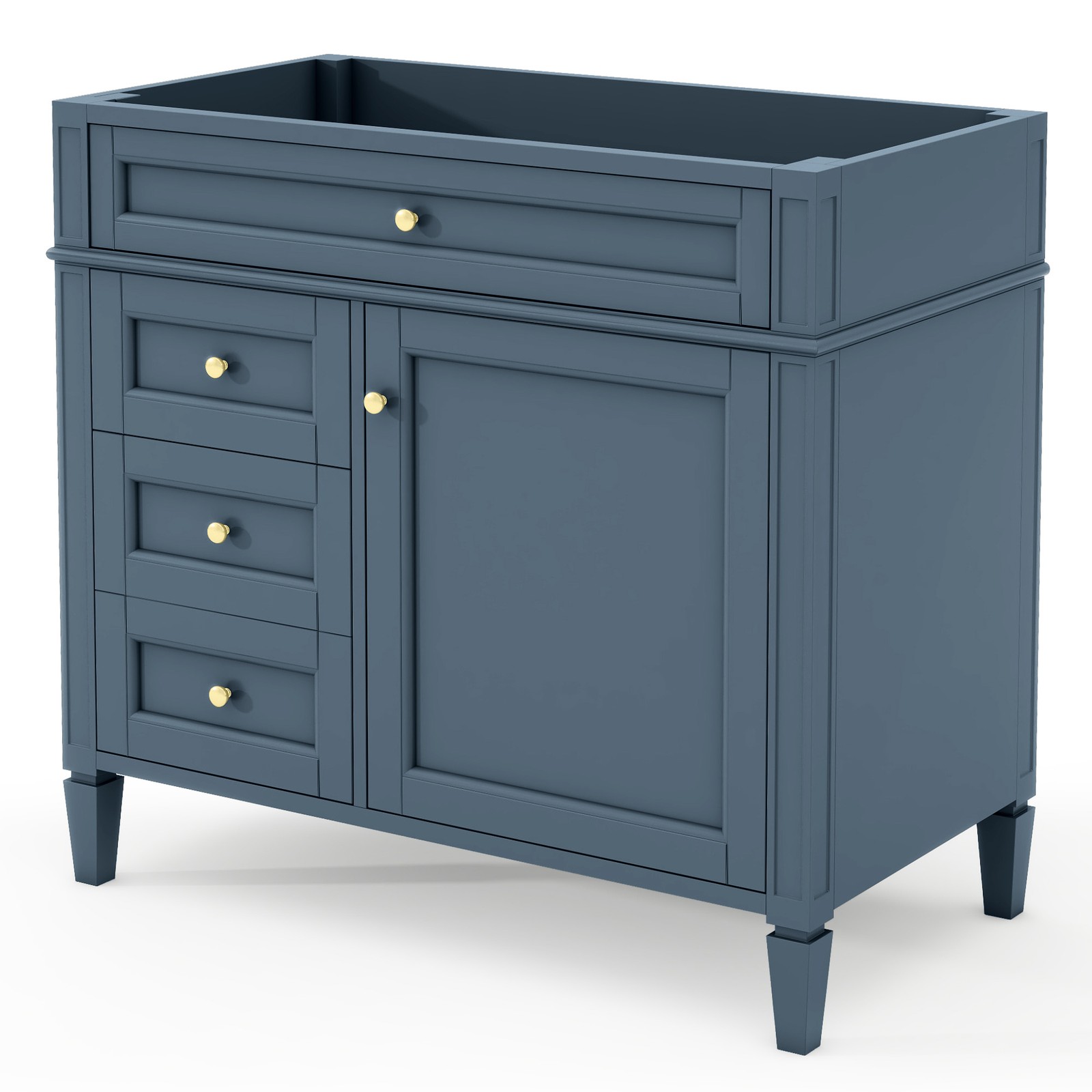 Blue Modern Bathroom Vanity w/ 3 Drawers, Solid Wood Frame, No Top Sink