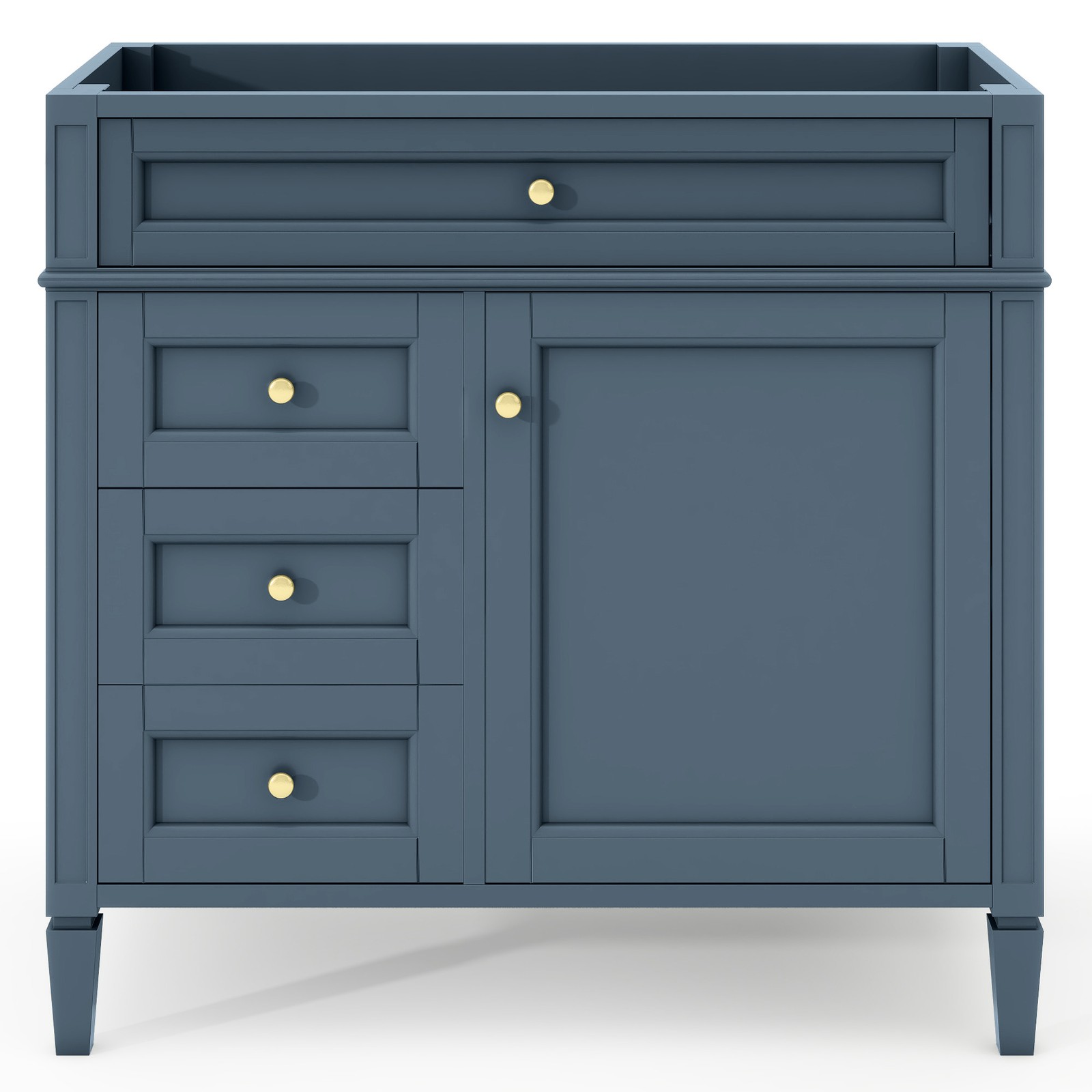 Blue Modern Bathroom Vanity w/ 3 Drawers, Solid Wood Frame, No Top Sink