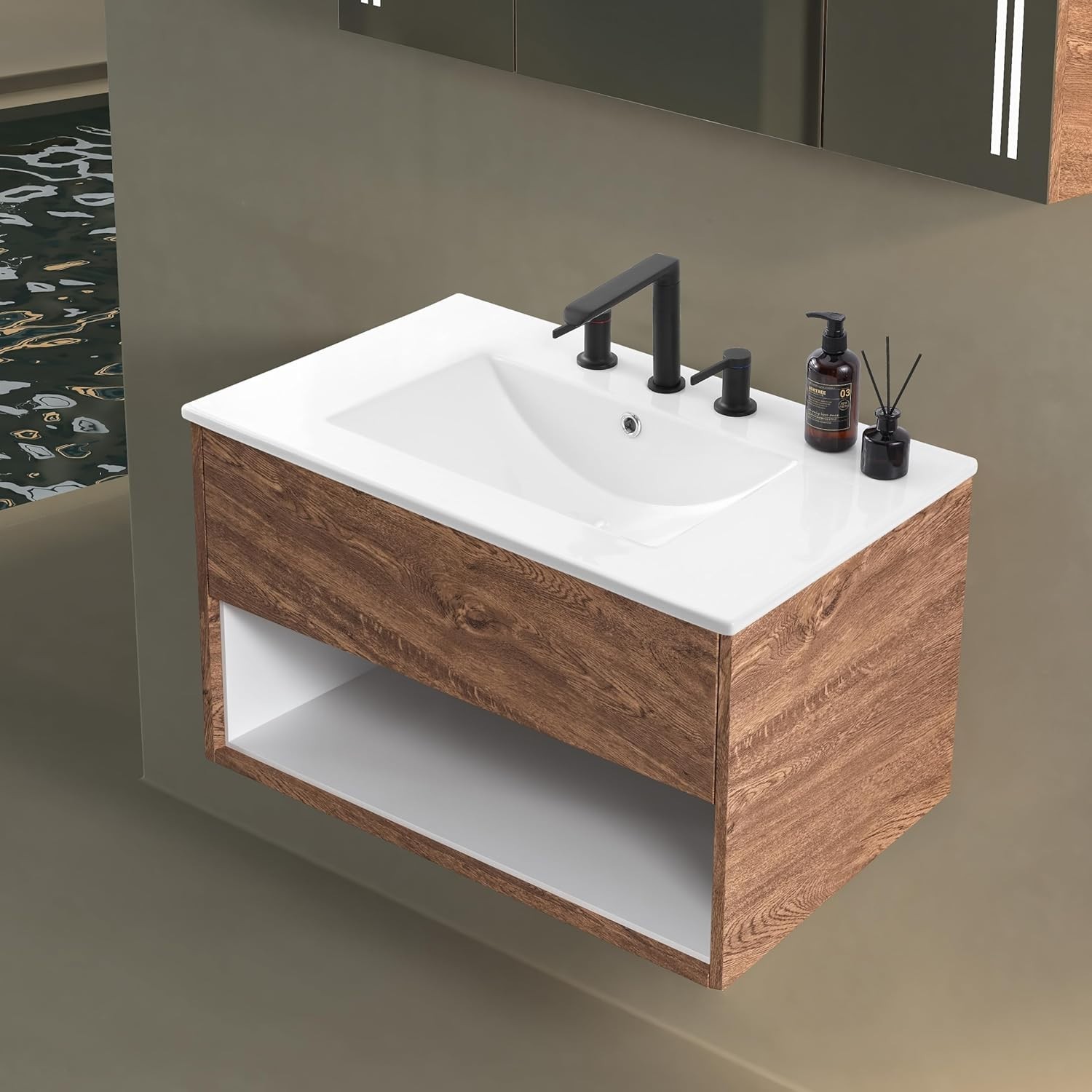 Classic 30″ Ceramic Vanity Sink Top – Rectangular 3-Hole Design for Elegance