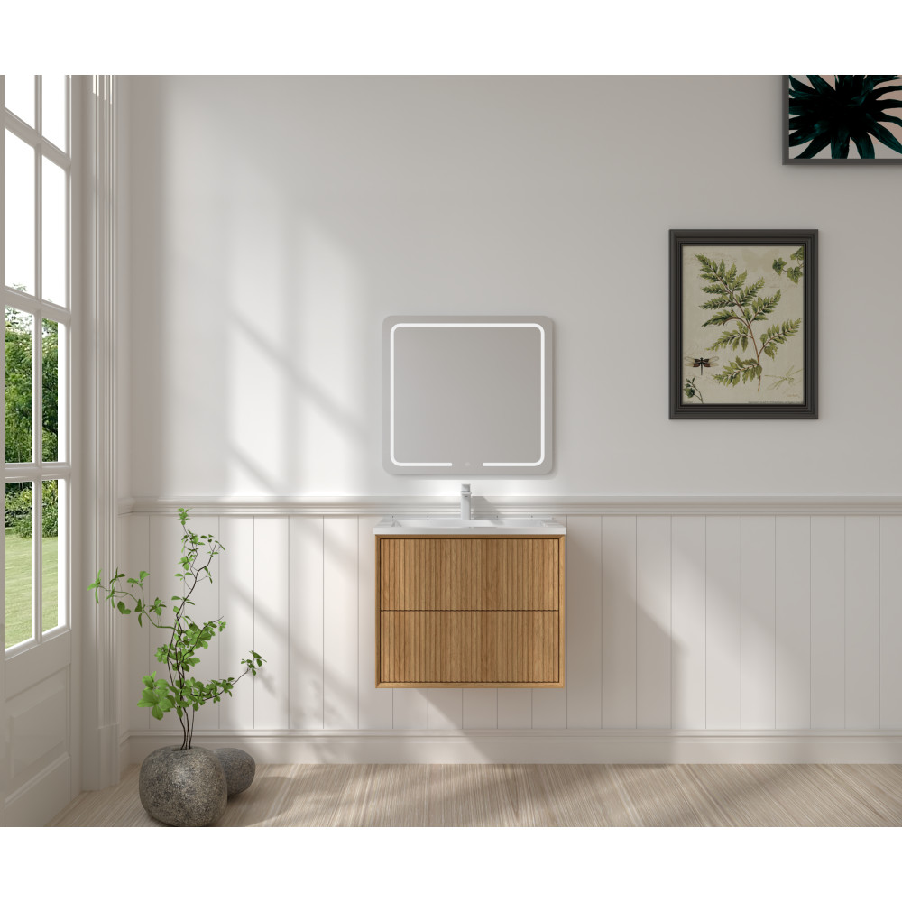 24 Inch Walnut Floating Bathroom Vanity Wall Mounted Solid Wood Cabinet