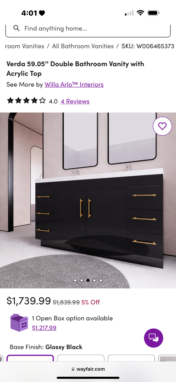 Verda 59.05” Double Bathroom Vanity with Acrylic Top