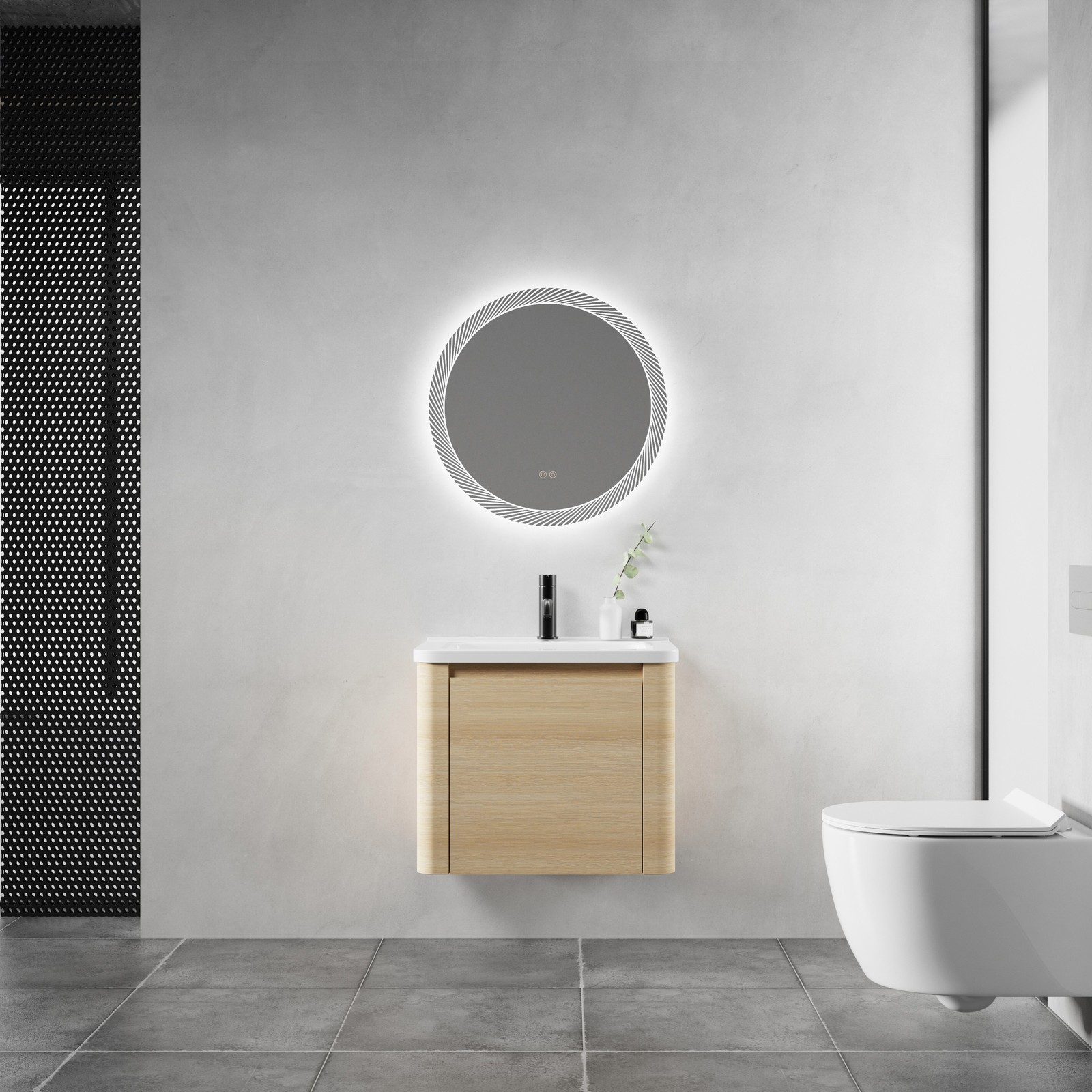 24” Plywood Wall-Mounted Bathroom Vanity Cabinet with White Ceramic Sink +Door