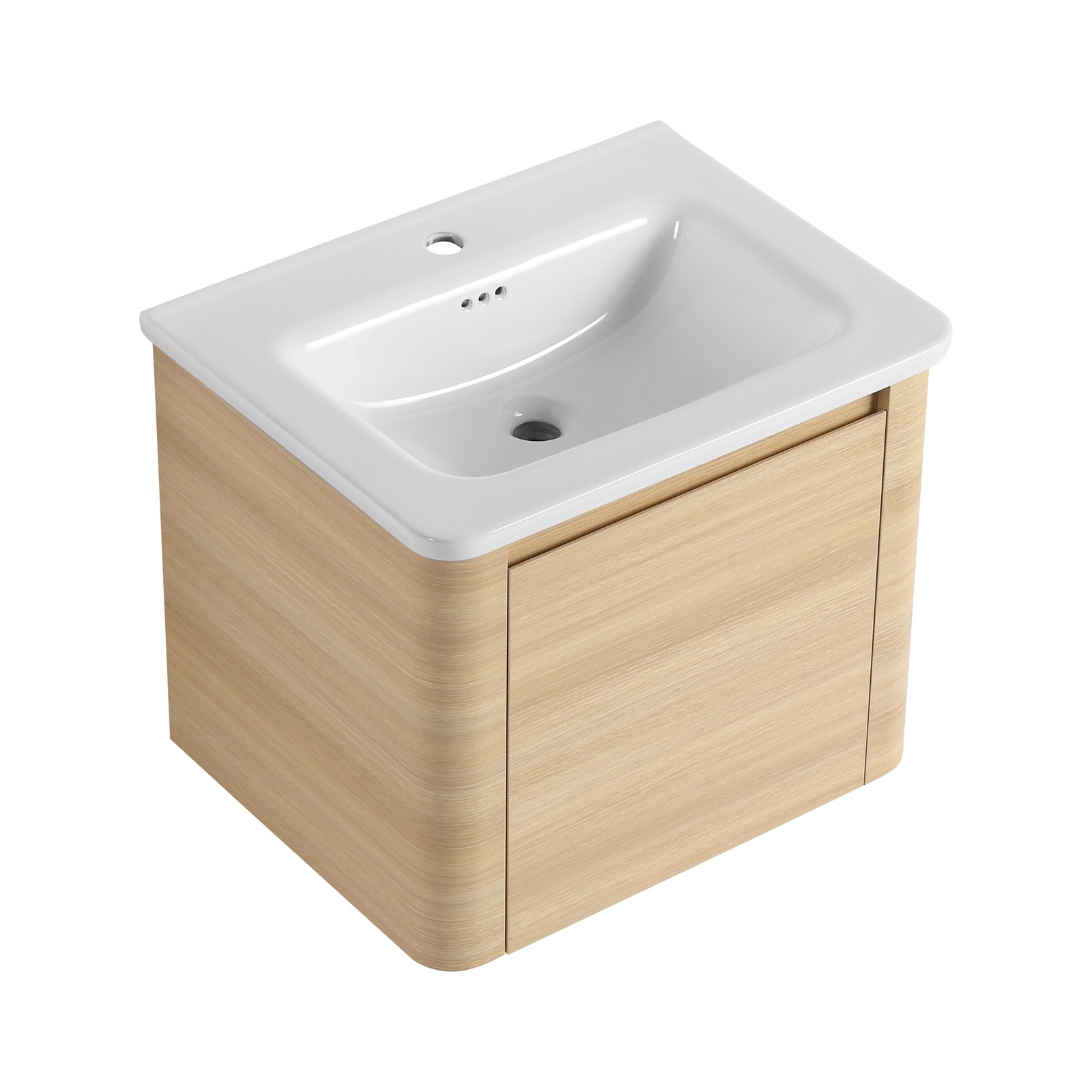 24” Plywood Wall-Mounted Bathroom Vanity Cabinet with White Ceramic Sink +Door
