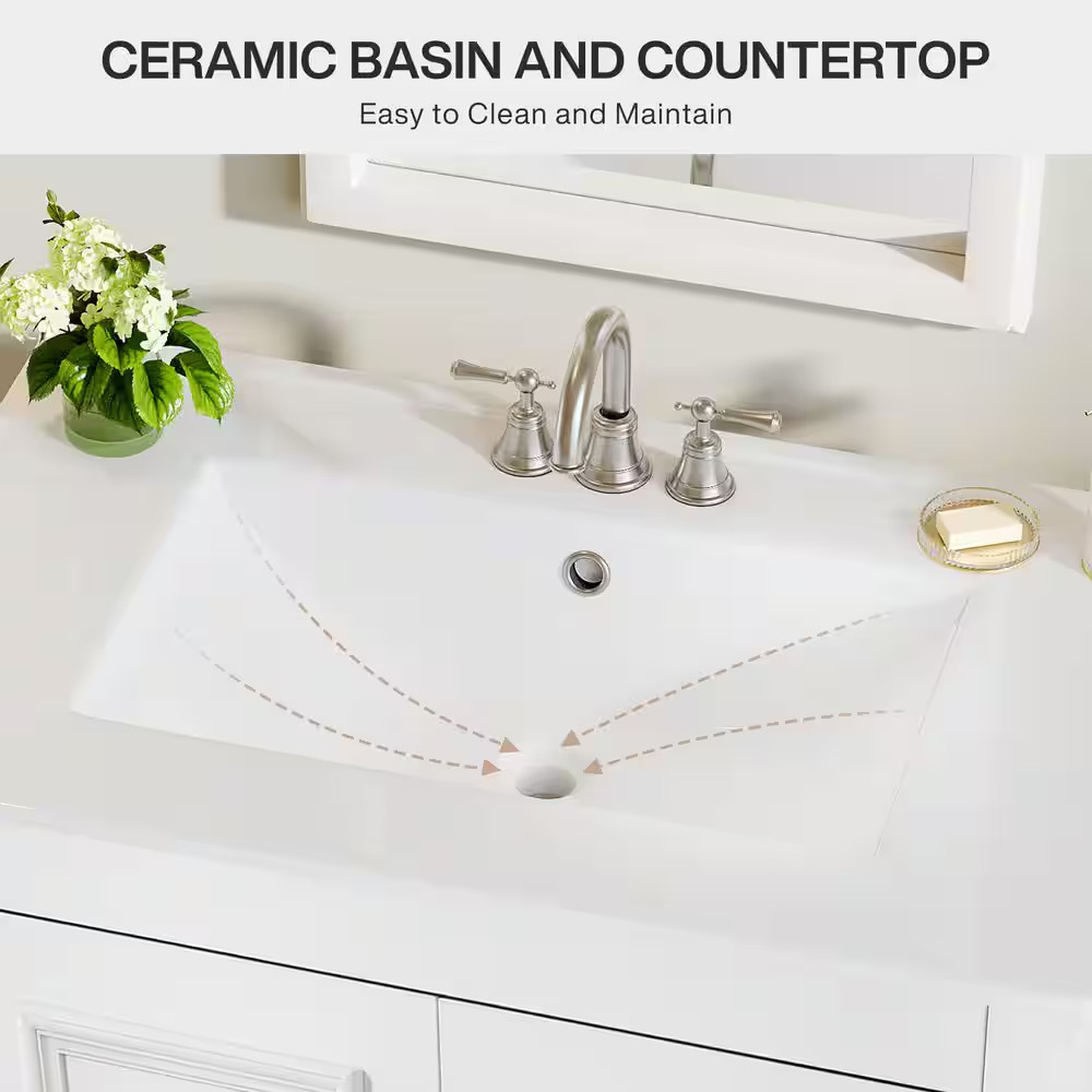 30 In. Single Sink Freestanding White Bath Vanity with White Ceramic Top Unassem