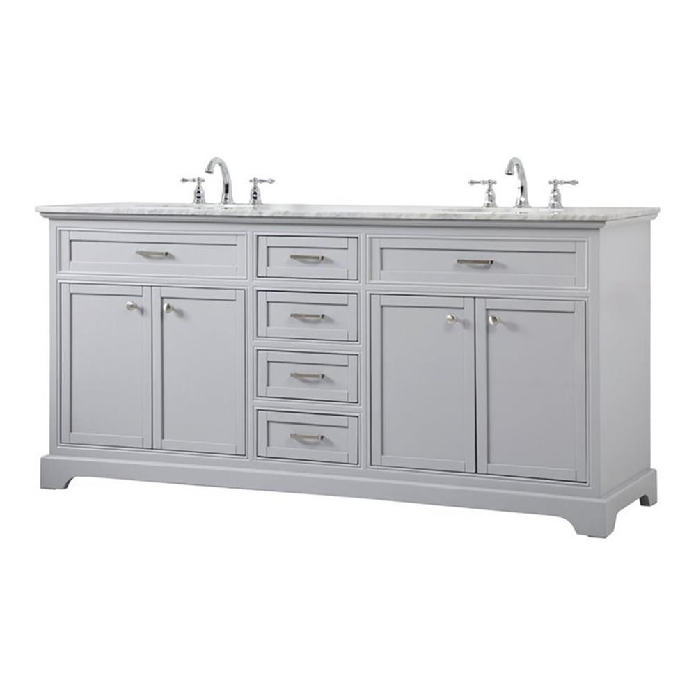 Elegant Decor Americana 72″ Metal MDF Marble Double Bathroom Vanity in Gray