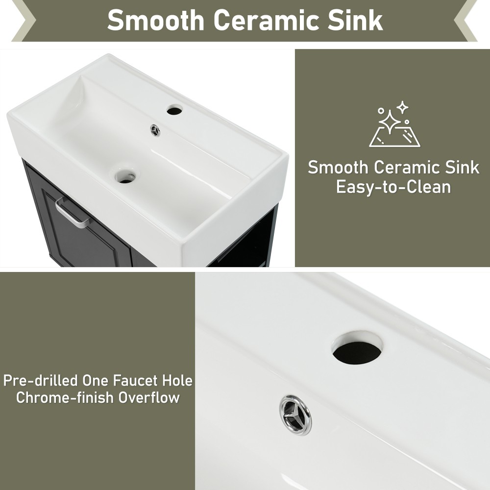 Wall-Mounted Bathroom Vanity with Sink Adjustable Shelves Soft-Close Mechanism