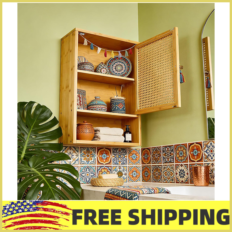 Garvee Rattan Door Bamboo Wall Storage Cabinet,Bathroom Medicine Cabinet,Kitchen