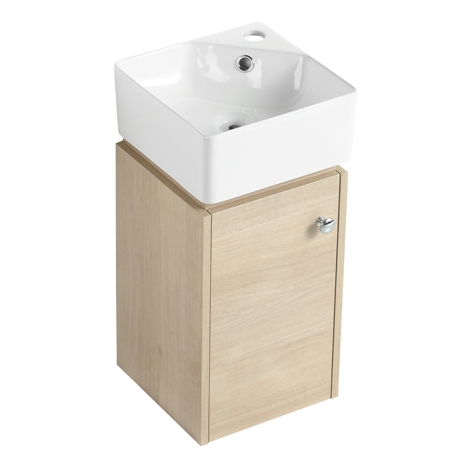 12″ Wood Bathroom Vanity Cabinet with Sink Ceramic Wall Mounted for Small Space