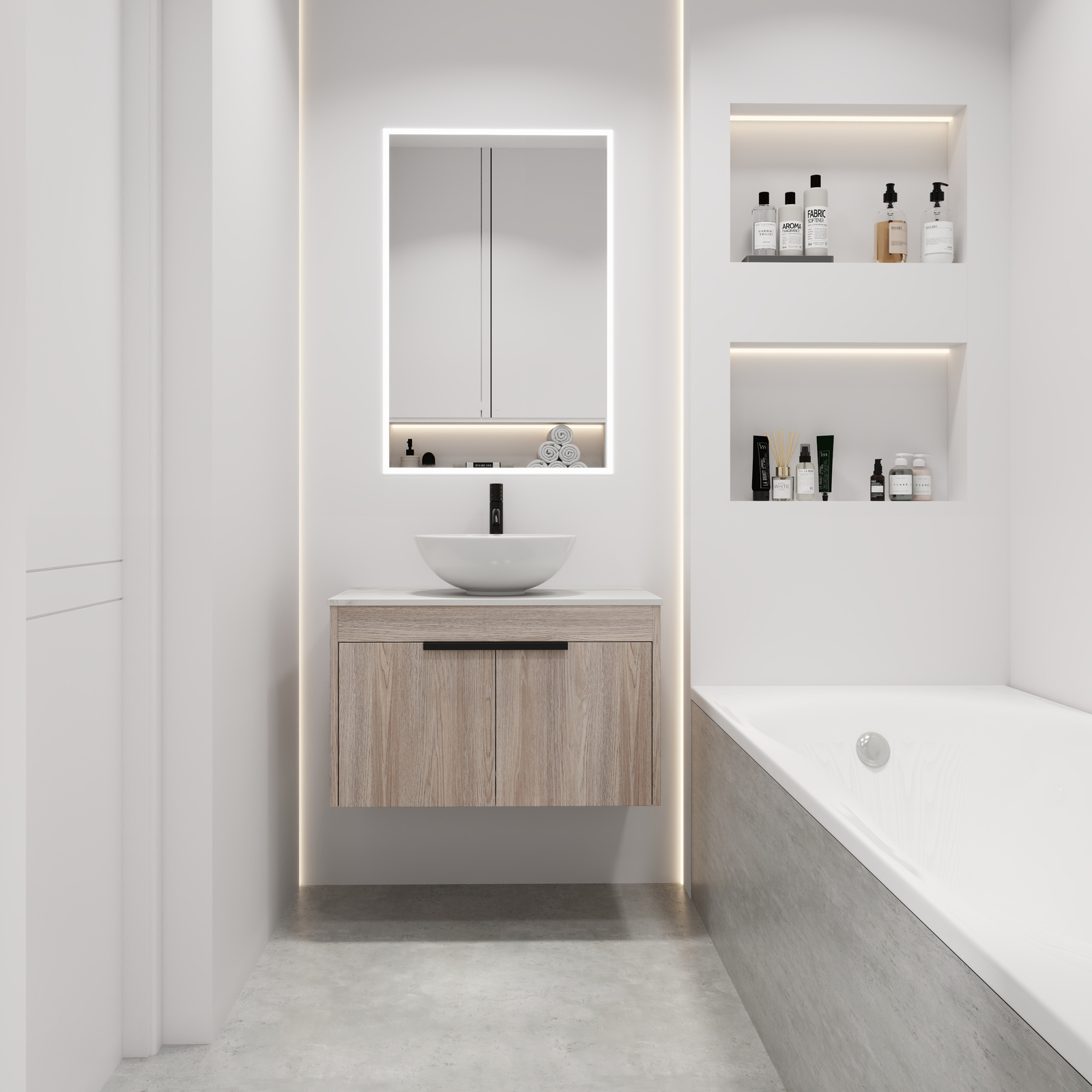 30″ Wall Mounted Bathroom Vanity W/ Ceramic Vessel Sink Above Counter Basin NEW