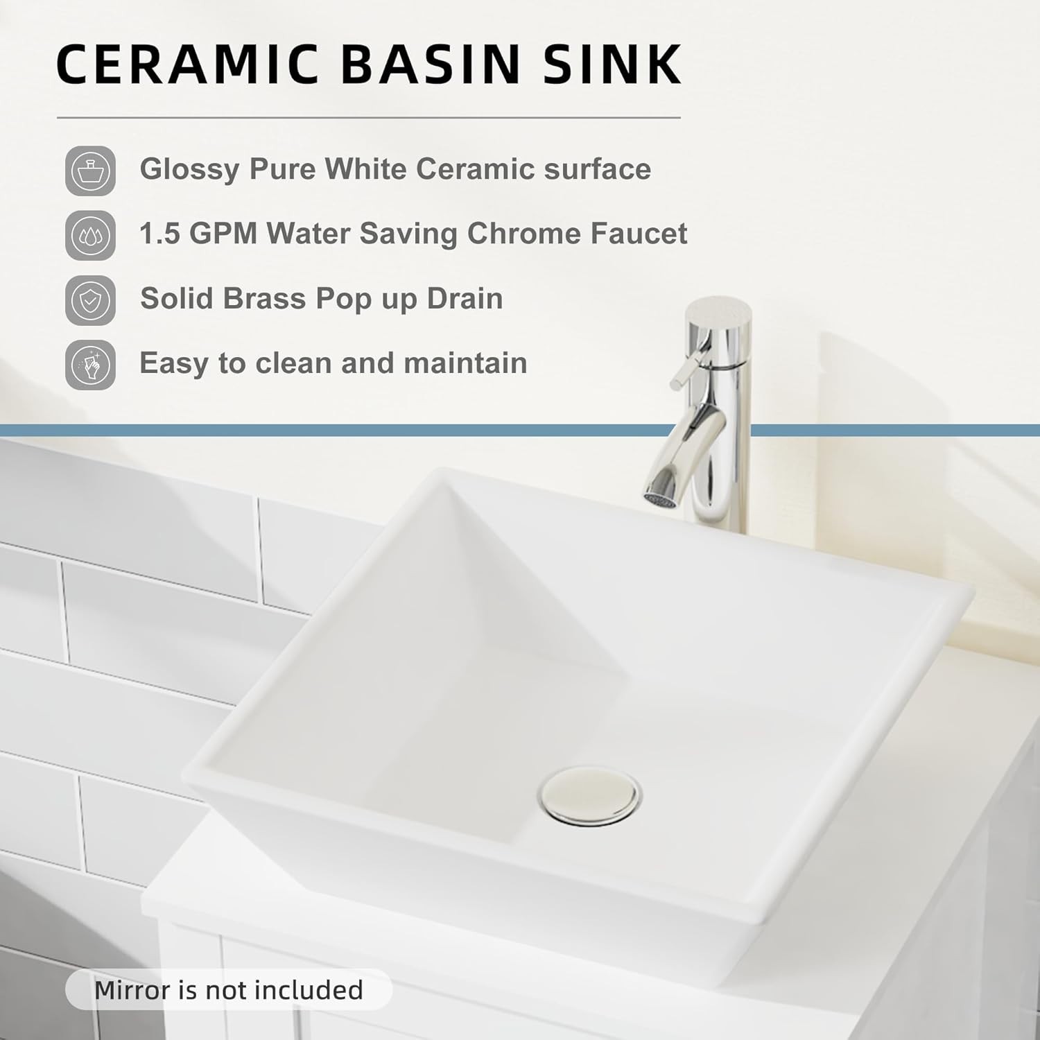 18″ Washbasin Bathroom Vanity Vessel Sink Cabinet with Faucet Modern White