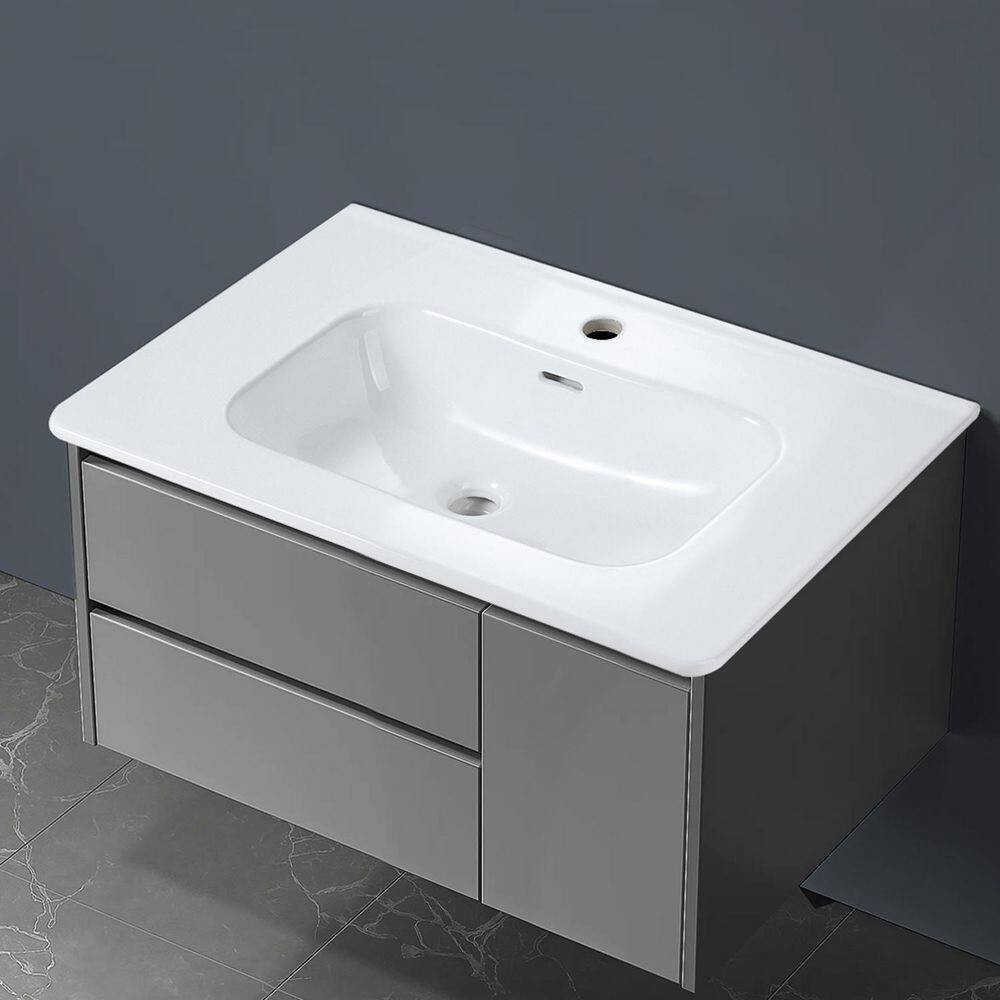 30 In. Drop-In Rectangular Bathroom Sink in Gloss White Ceramic Vanity Top