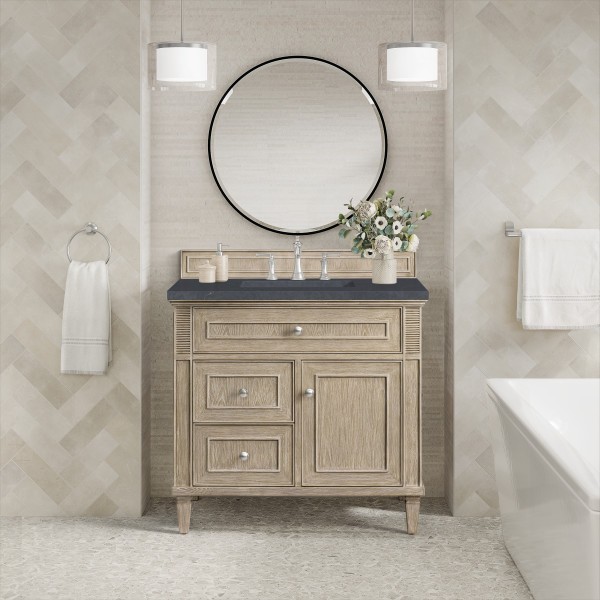 36″ James Martin Lorelai 424-V36-WWO-3CSP Vanity Cabinet Charcoal Soapstone Top