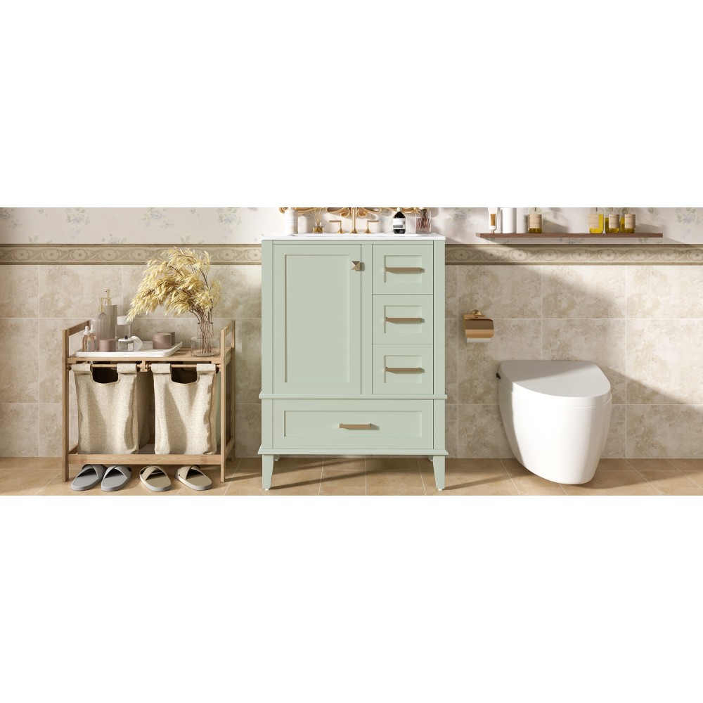 24.8″ Bathroom Vanity with Ceramic Sink, Modern Freestanding Cabinet Featuring