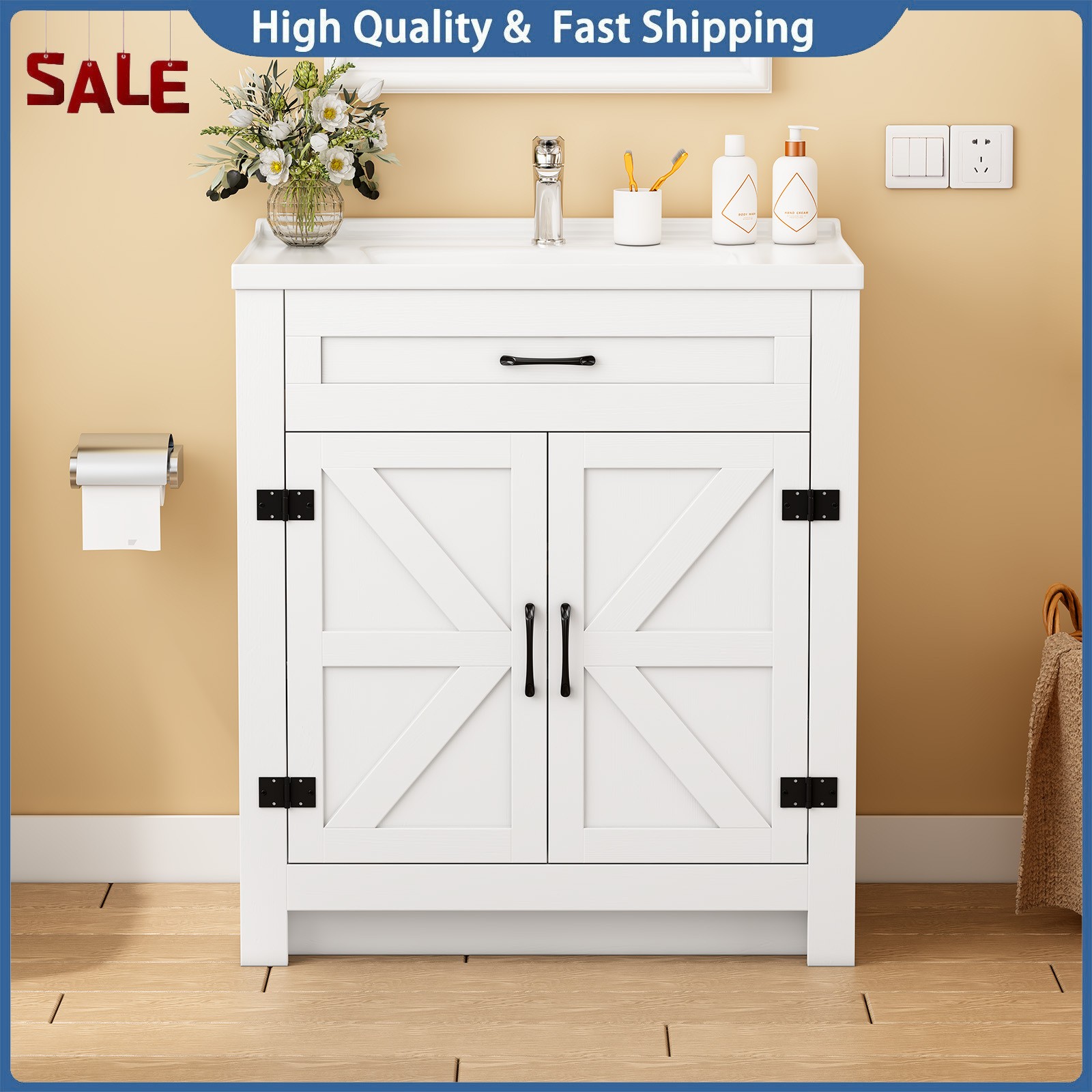 31″ Bathroom Vanity with Sink Combo Bathroom Cabinet with 2 Doors Freestanding