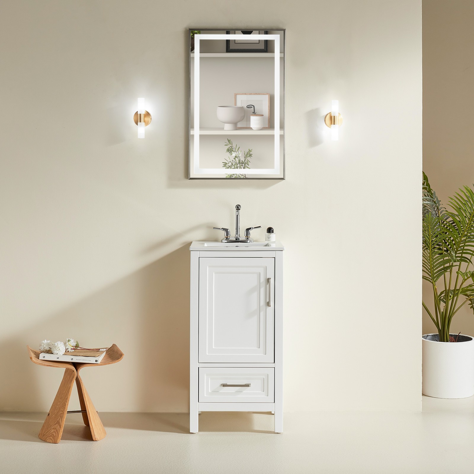 White Freestanding Bathroom Cabinet 18″ Solid Wood Fully Assembled