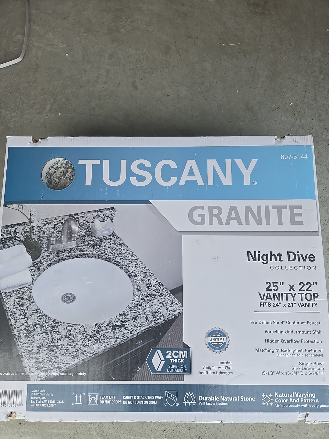 Tuscany Granite Night Dive Collection 25 X 22 Inch Vanity Top W/undermount Sink