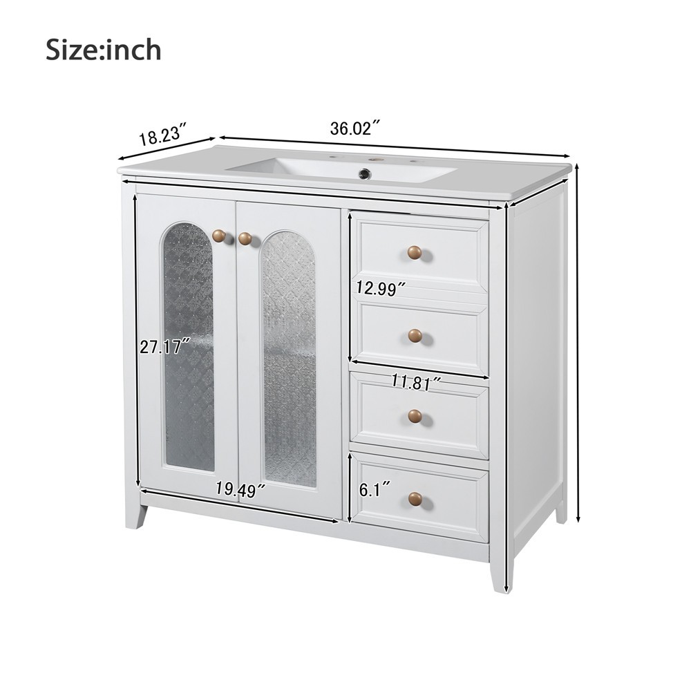 36” Bathroom Vanity w/Sink, Freestanding Bath Vanity Cabinet,3 Drawers, 2 Doors