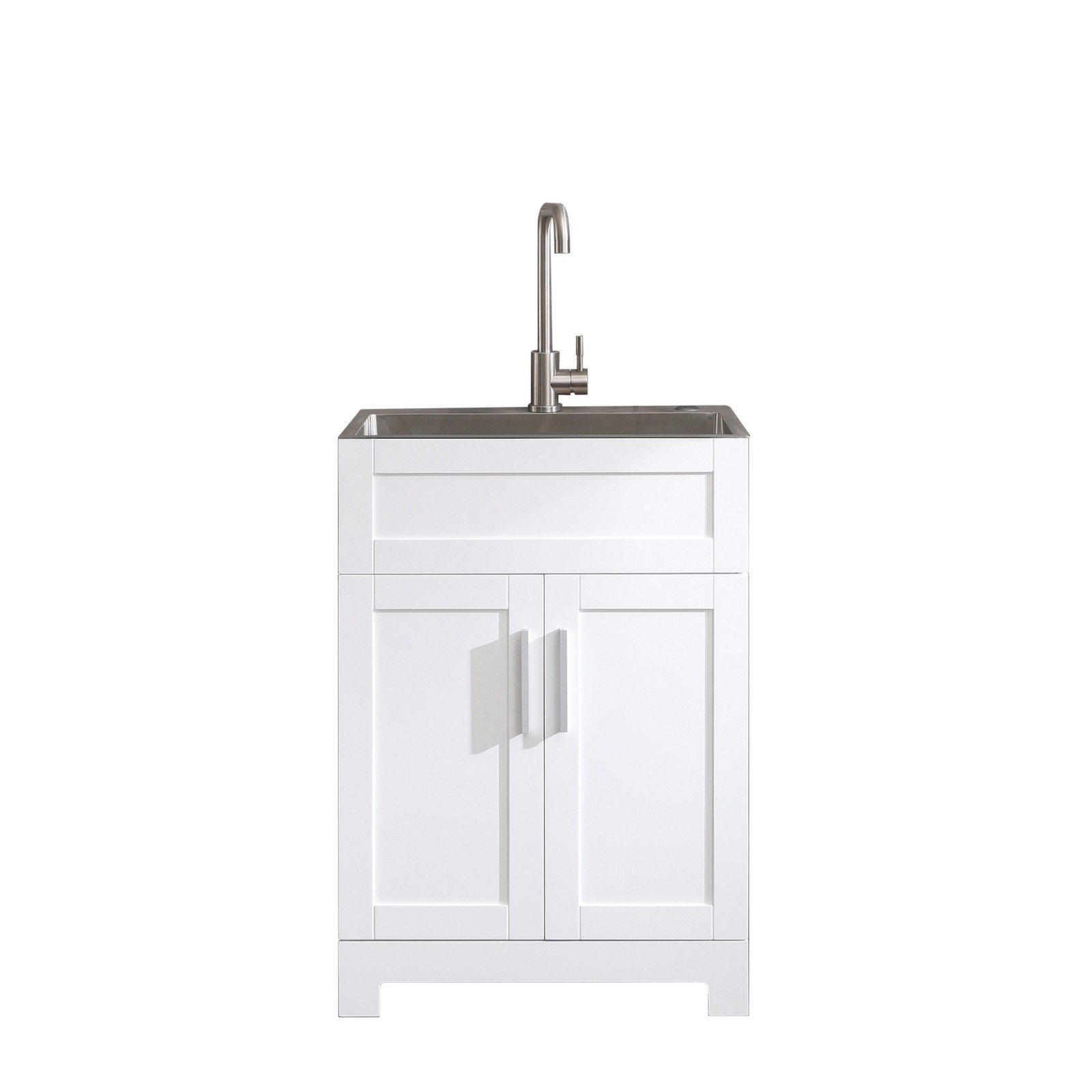 24″ White Laundry Tub Cabinet w/ Stainless Steel Sink & Faucet