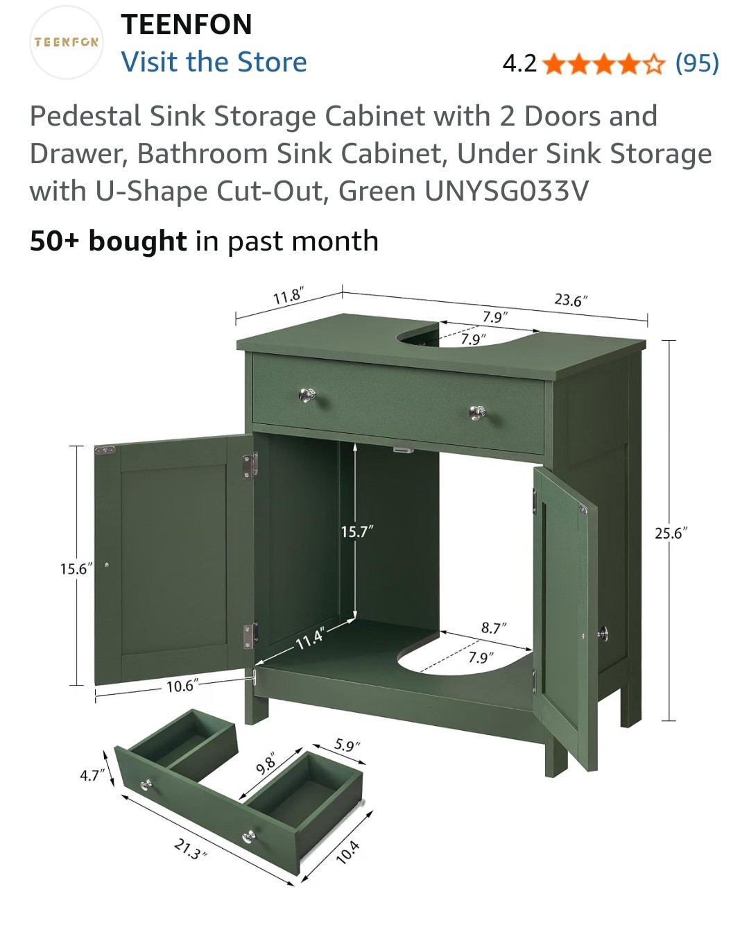 Pedestal Sink Storage Cabinet with 2 Doors and Drawer, Bathroom Sink Cabinet,…
