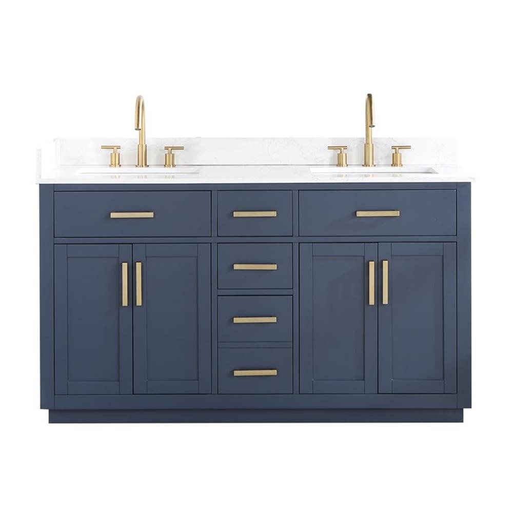 Gavino 60″ Wood Vanity in Royal Blue with Composite Stone Top no Mirror