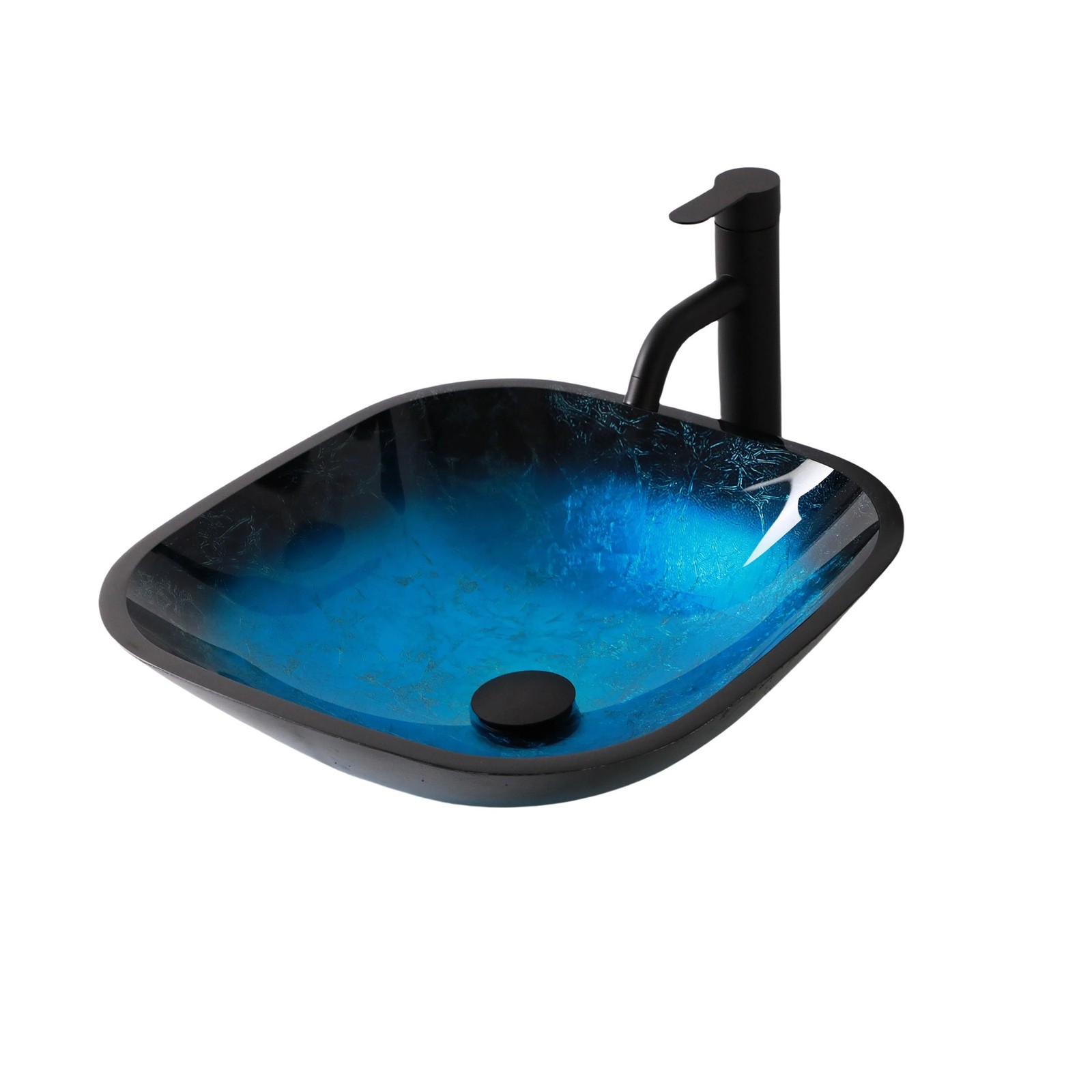 Bathroom Artistic Tempered Glass Vessel Bathroom Sink w/Faucet & Pop-up Drain