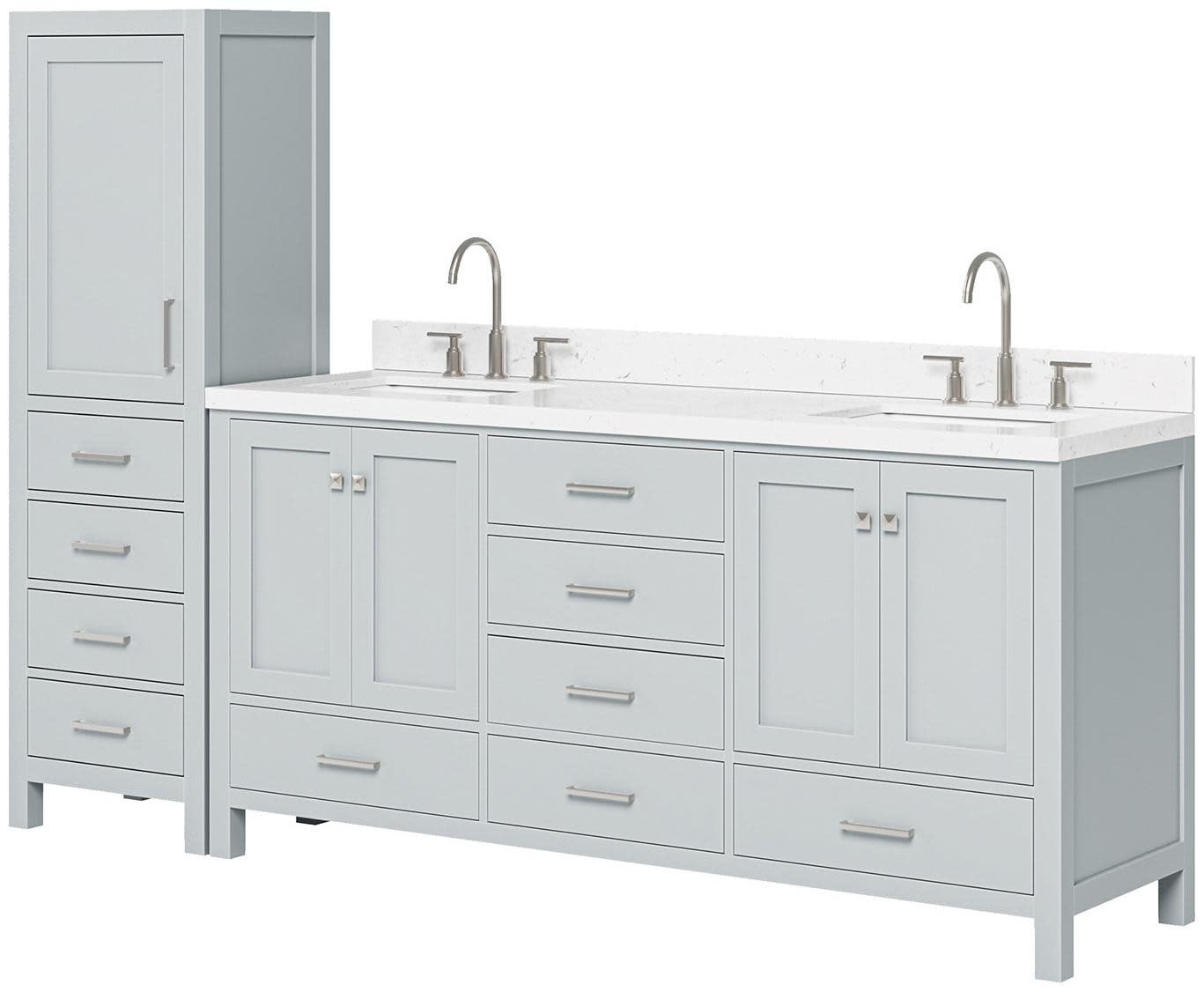 Ariel A072DCQRVO-LC Cambridge 92″ – Grey / Carrara White Quartz Top / Brushed