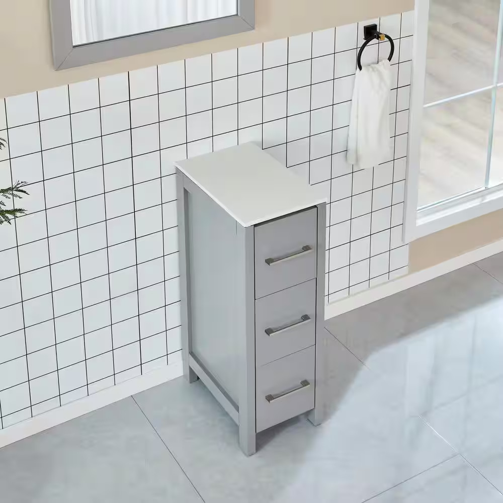 12 In. W X 18.5 In. D X 30 In. H Bath Vanity Side Cabinet in Grey with Engineere