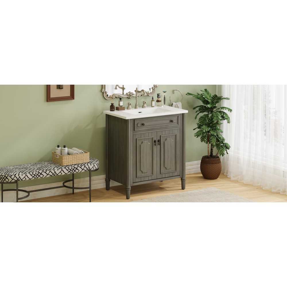 30In Bathroom Vanity with Sink Rustic Bathroom Cabinet with Soft Close Doors