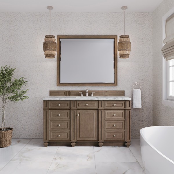 60″ James Martin Bristol 157-V60S-WW-3CAR Vanity Cabinet 3 CM Carrara Marble Top
