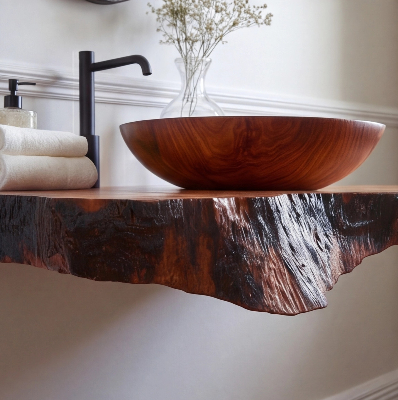 Modern Rustic Solid Wood Vanity – Natural Live Edge Bathroom Sink Console