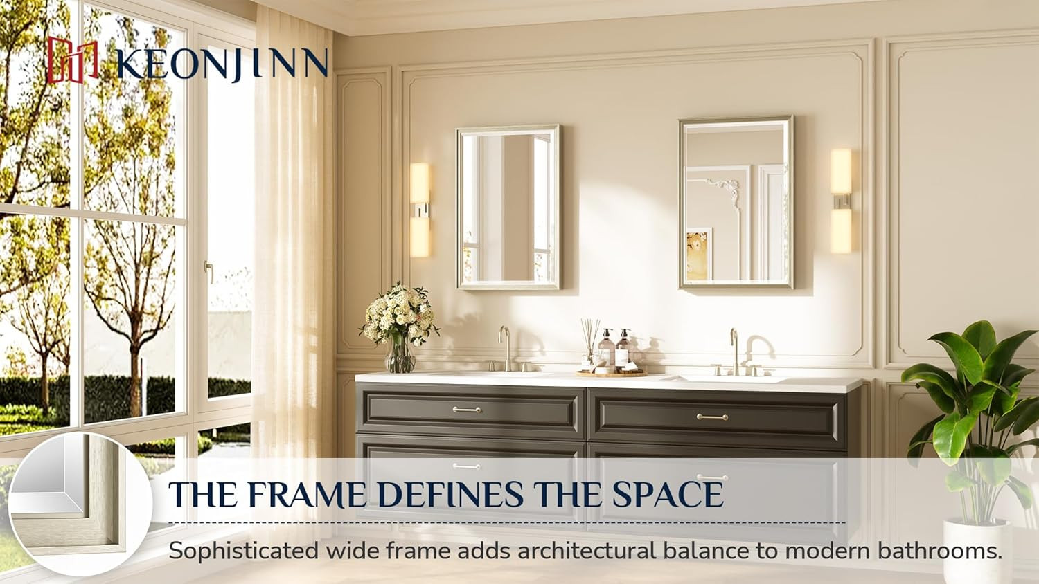 Modern 20″ x 30″ Brushed Nickel Bathroom Mirror with Beveled Edge Frame