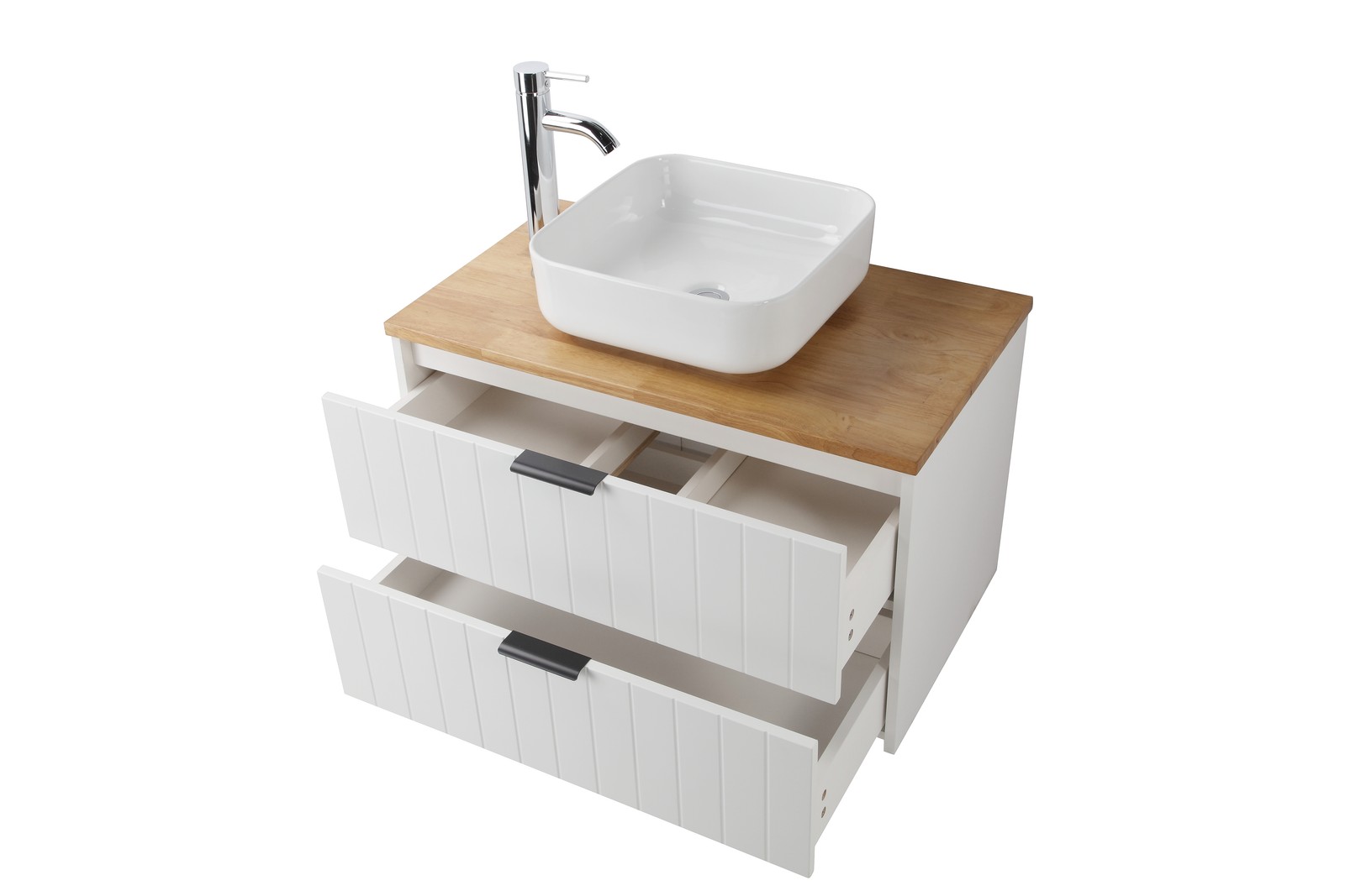 32″ Double Drawer Wall-Mounted Bathroom Vanity,White Cabinet w/Ceramic Sink