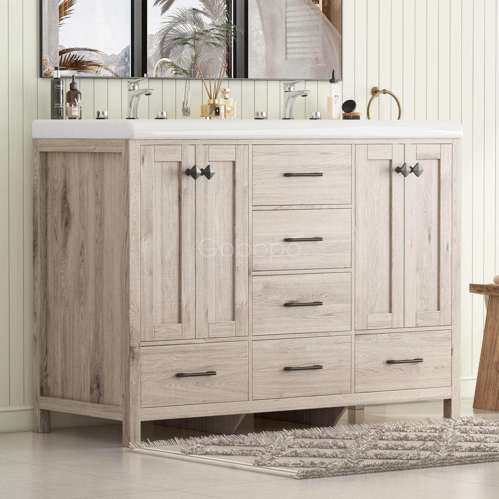 47 inch Bathroom Vanity Top w/ Double Sink Ceramic With Drawers Freestanding