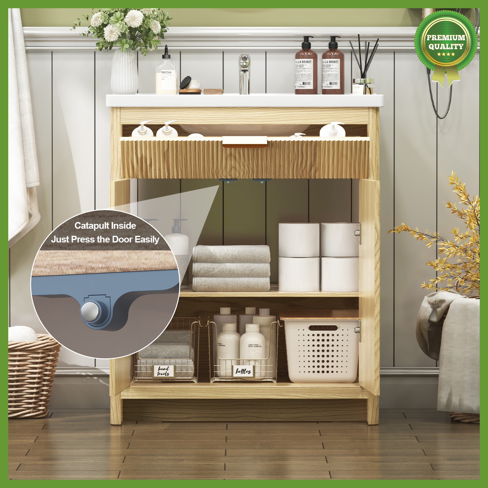 31″ Wooden Freestanding Bathroom Vanity Storage Cabinet & Ceramic Sink Modern