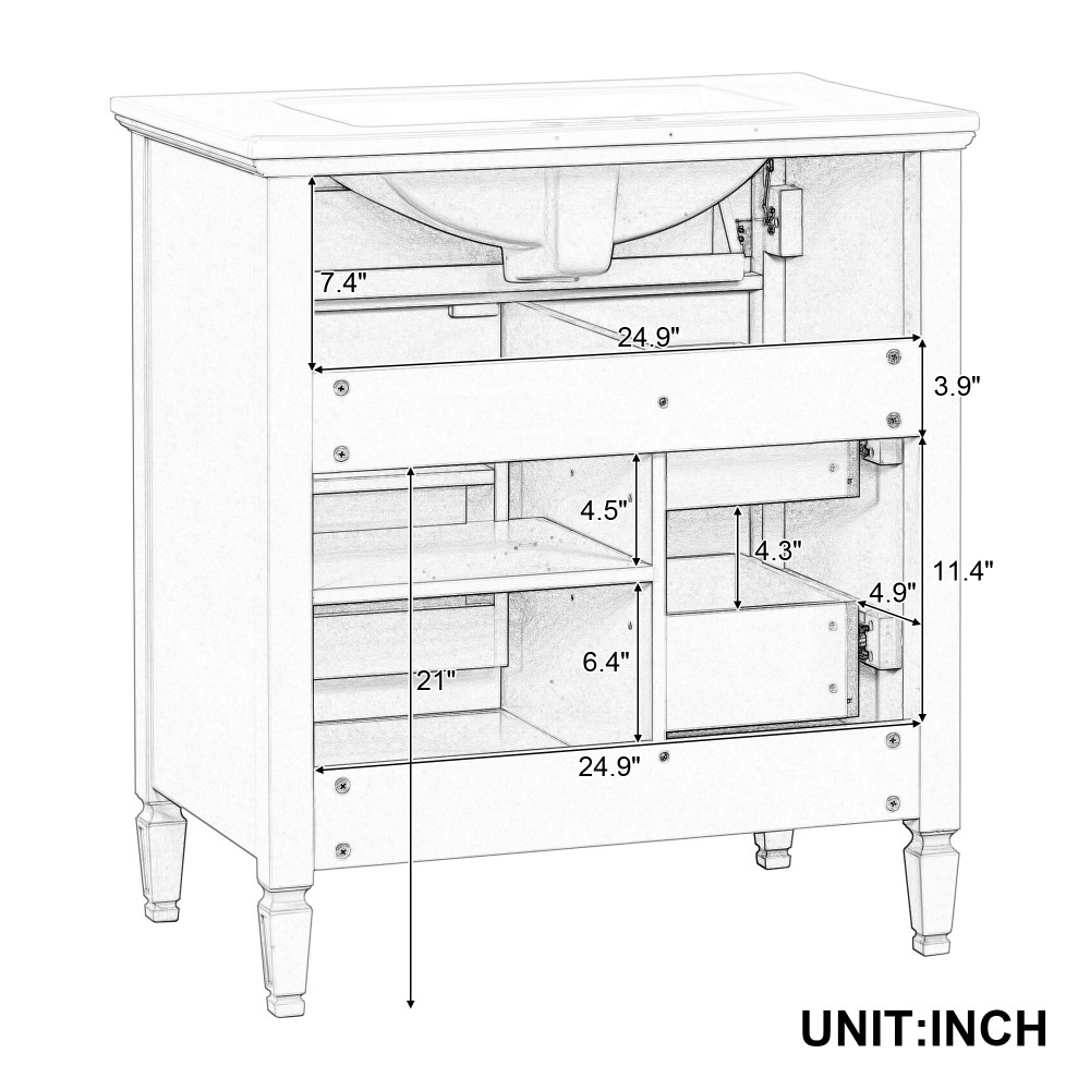 30″ Bathroom Vanity with Sink, Bathroom Vanity Cabinet with One Flip Drawer