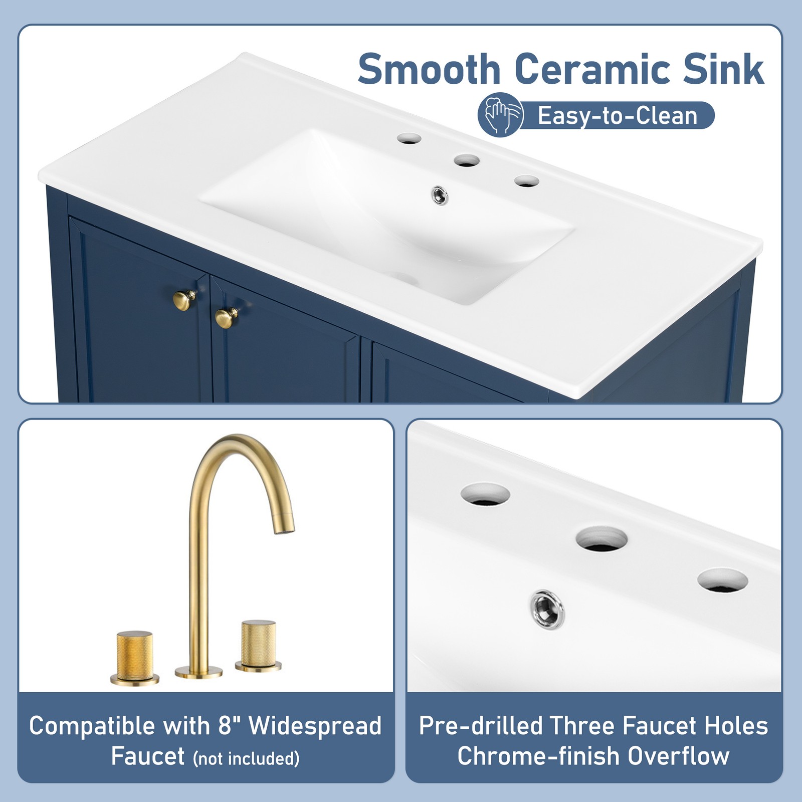 36″ Bathroom Vanity with Ceramic Sink Wood Storage Cabinet w/Soft-Closing Door