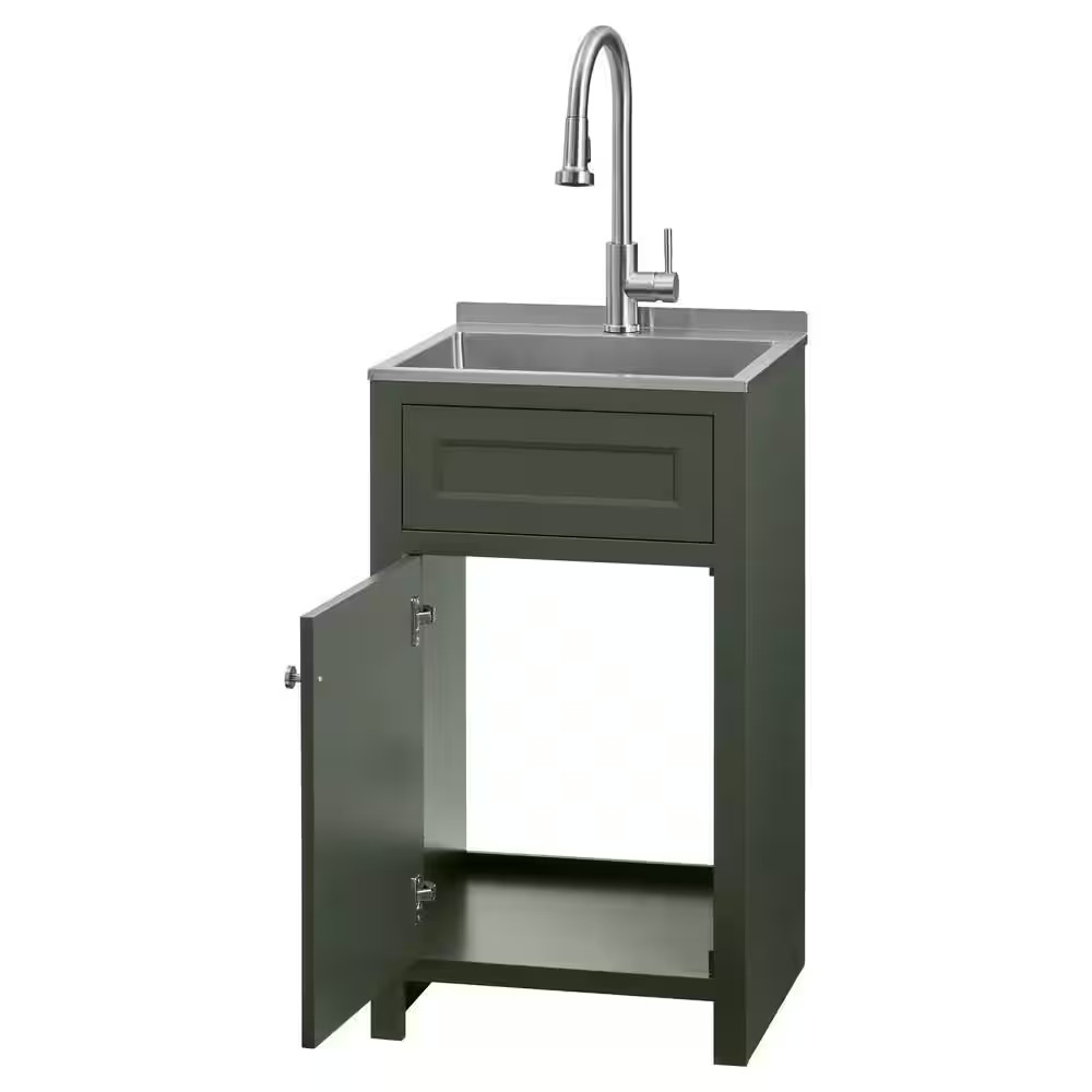 20 In. W Drop-In Laundry Sink with Faucet and Ready to Assemble Cabinet with CLI