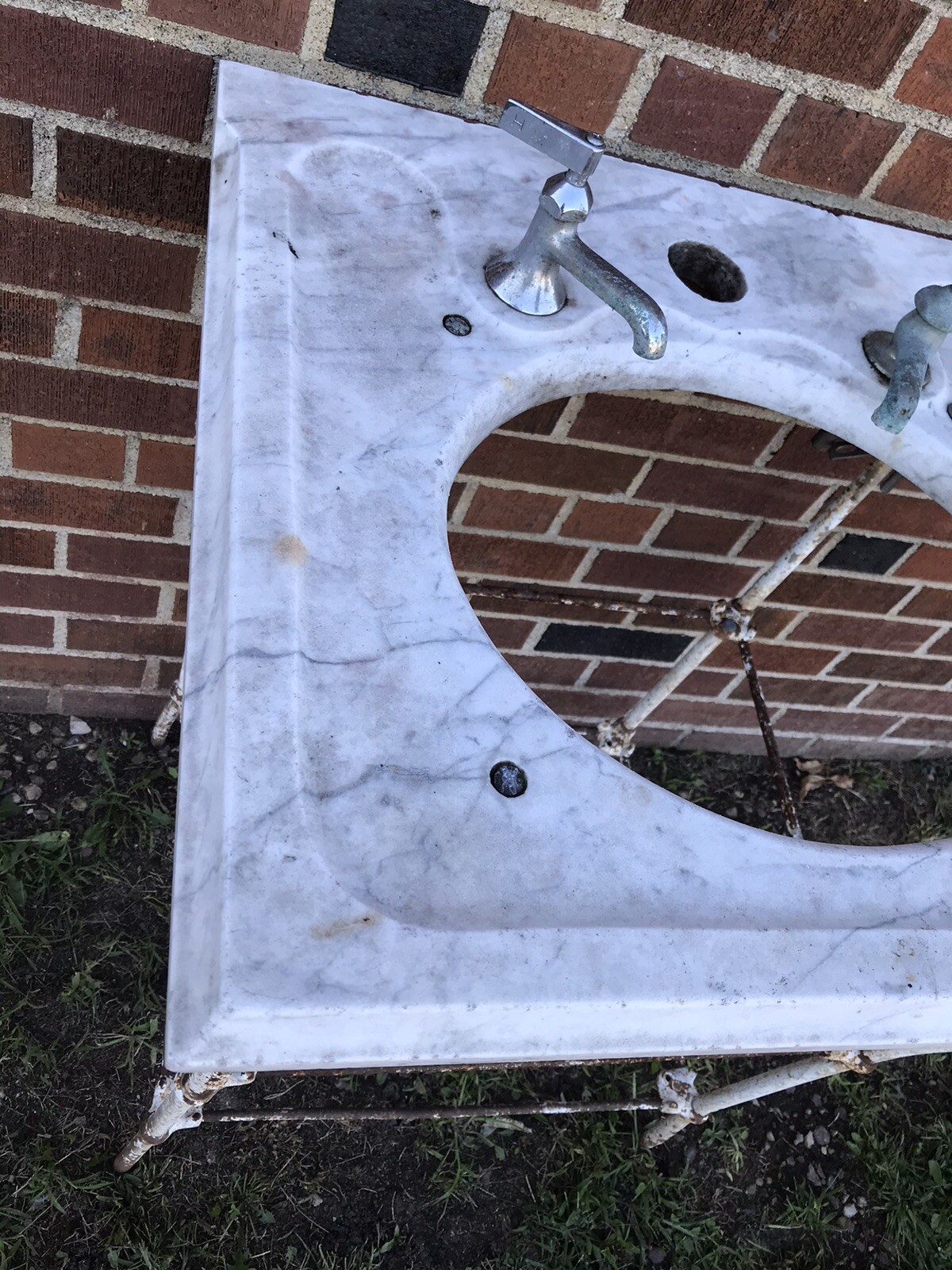 ANTIQUE VTG IRON VANITY WITH MARBLE TOP BATH SINK STAND 24 WIDE X 22 DEEP X 32”