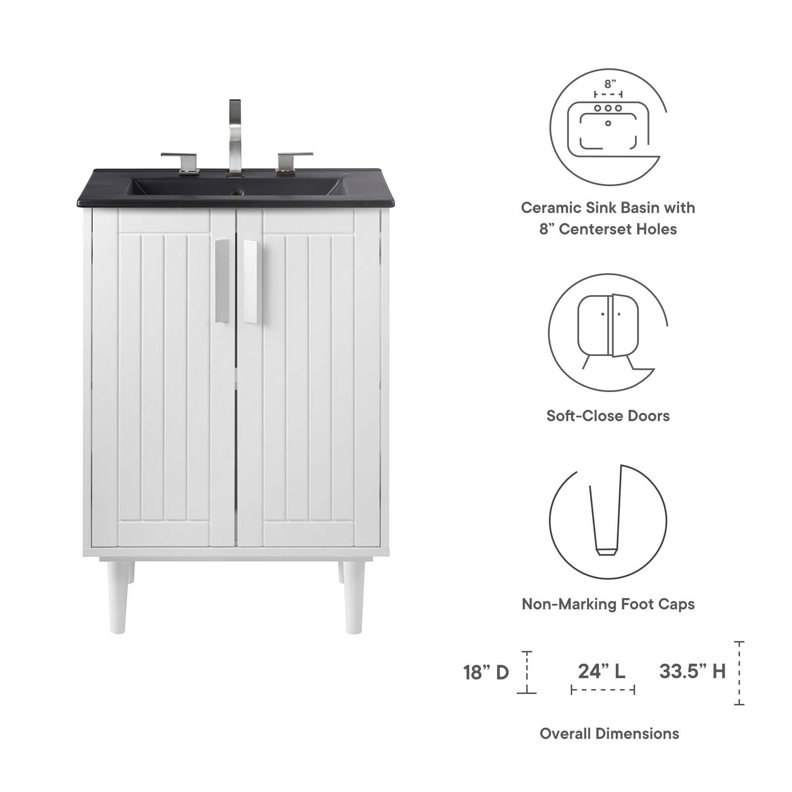 Modway Augusta 24″ Bathroom Vanity in White Black